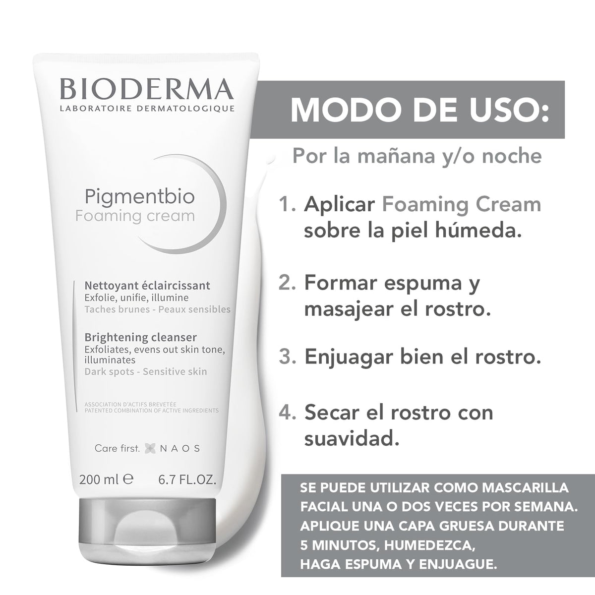 BIODERMA, Limpiador Exfoliante, Pigmentbio Foaming Cream, Jabón en Crema Exfoliante para Rostro, 200ML