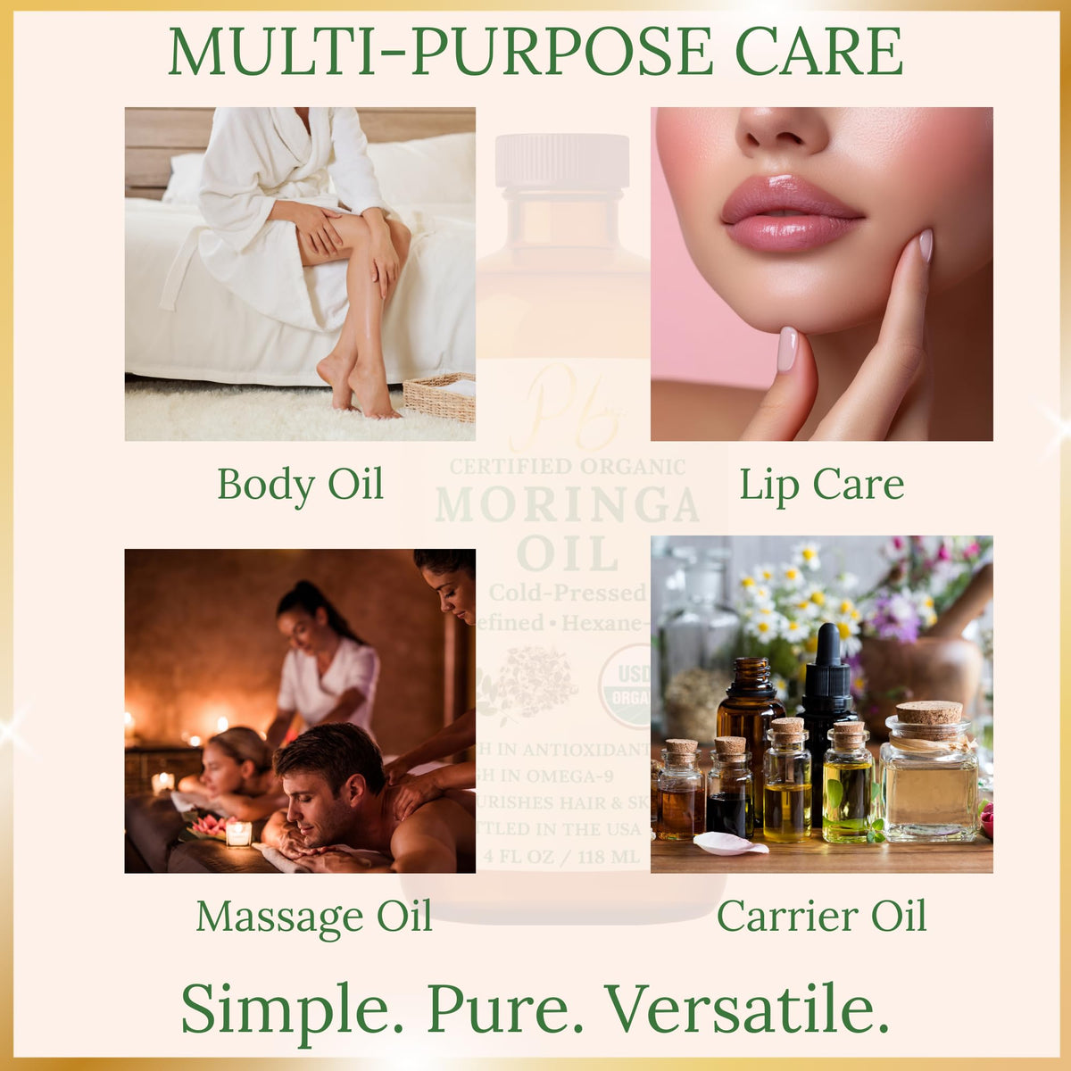 Pomberries Aceite De Moringa – 100% Puro, Prensado En Frío Y Sin Refinar – Aceite De Semilla De Moringa Para Rostro, Piel, Cabello Y Cuerpo – Hidratante, Antiedad – Botella De Vidrio Ámbar De 118 Ml(4
