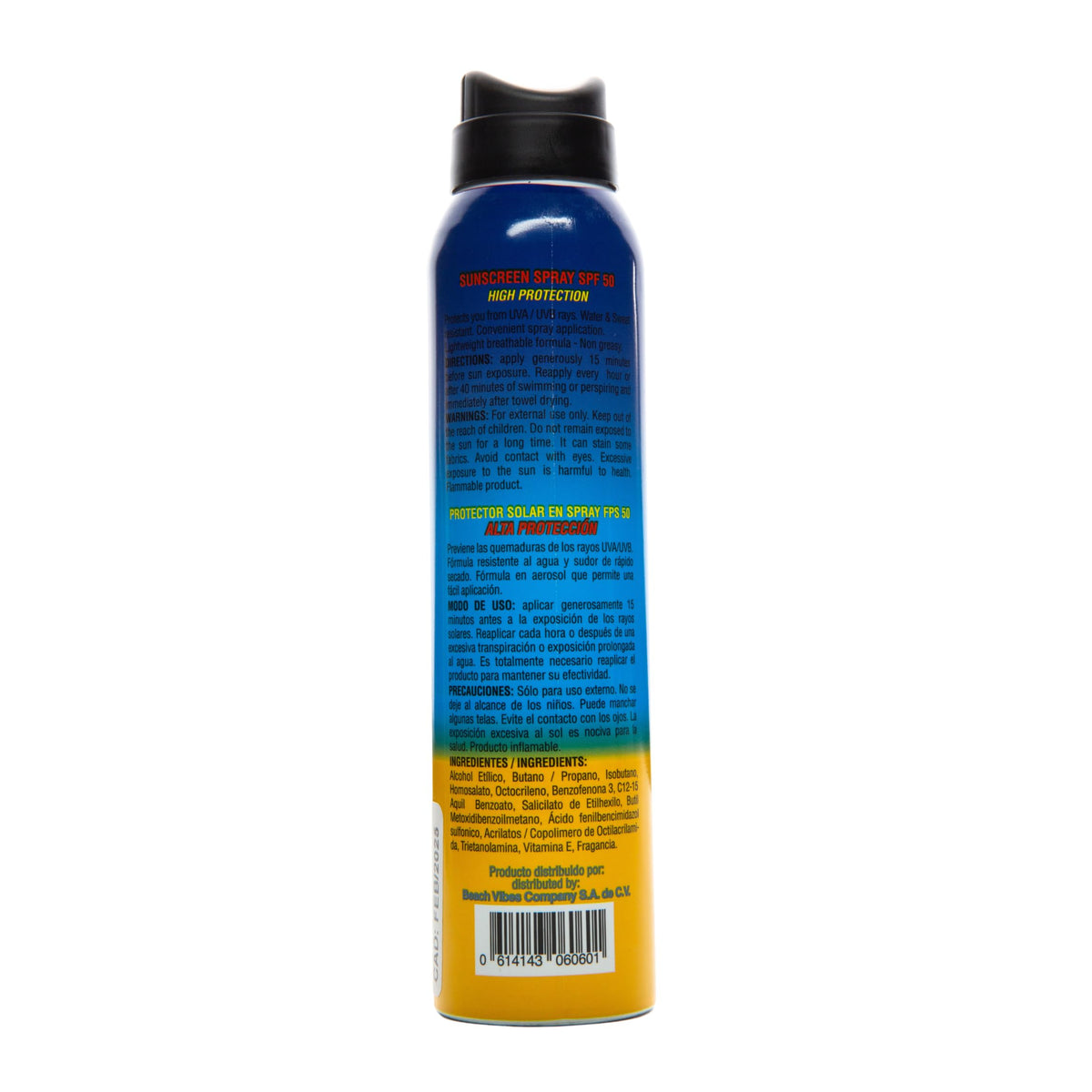 Protector Solar Aerosol Beach Vibes 50+ FPS Enriquecido Vitamina E Resistente Agua y Sudor