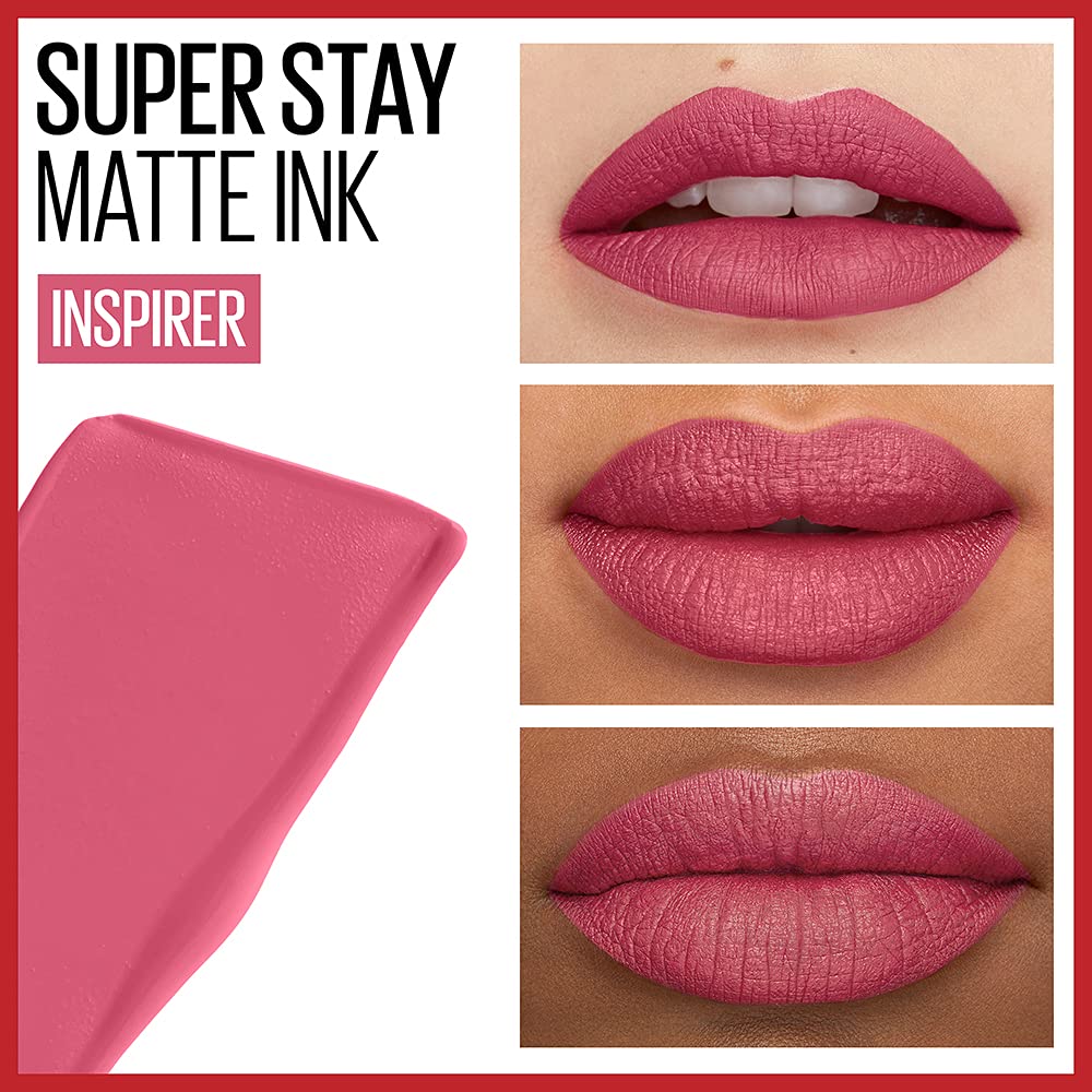 Labial líquido brillante Maybelline Super Stay Vinyl Ink Peachy + Labial Liquido Matte Larga Duracion Superstay City Edition, 125 Inspirer
