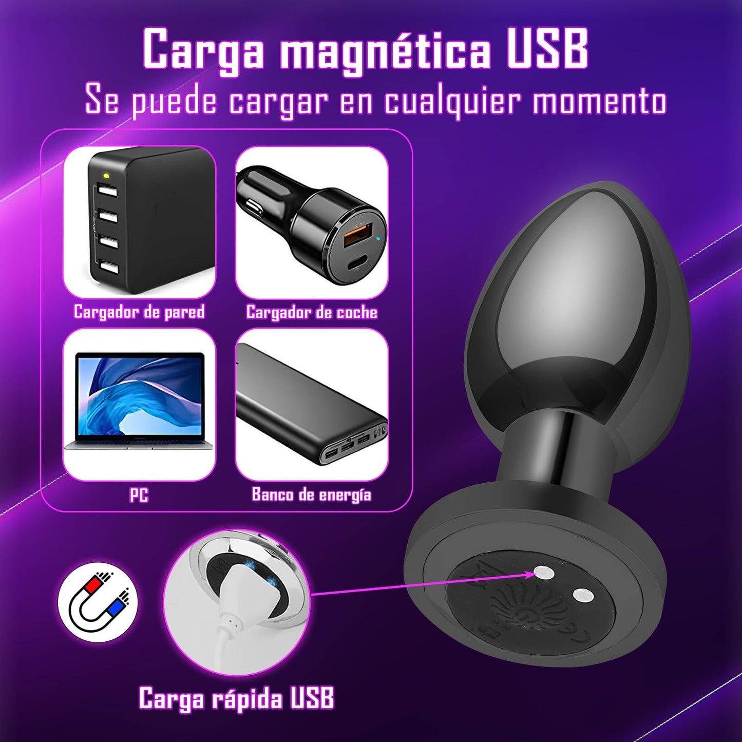 Vibrador Anal con Control Remoto USB Magnético 10 Modos para Mujer y Hombre