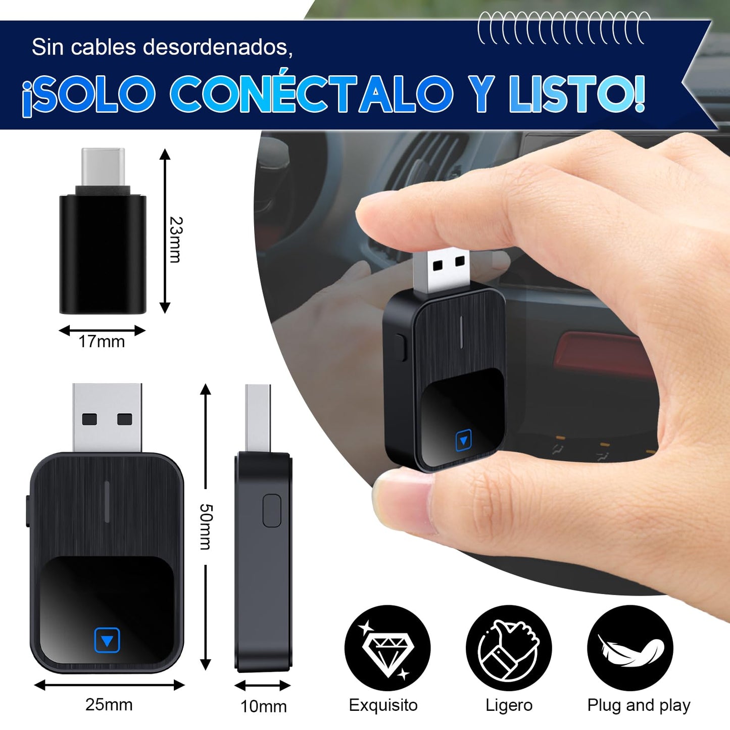 CarPlay Inalambrico y Android Auto 2 en 1 Bluetooth 5.1/WIFI,Adaptador USB Carplay con Función de Reinicio,Convierte Adaptador Cableado en inalámbrico Carplay /Android Auto para Automóviles 2016+