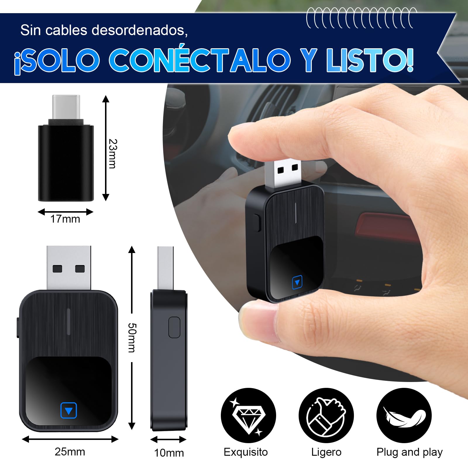 CarPlay Inalambrico y Android Auto 2 en 1 Bluetooth 5.1/WIFI,Adaptador USB Carplay con Función de Reinicio,Convierte Adaptador Cableado en inalámbrico Carplay /Android Auto para Automóviles 2016+