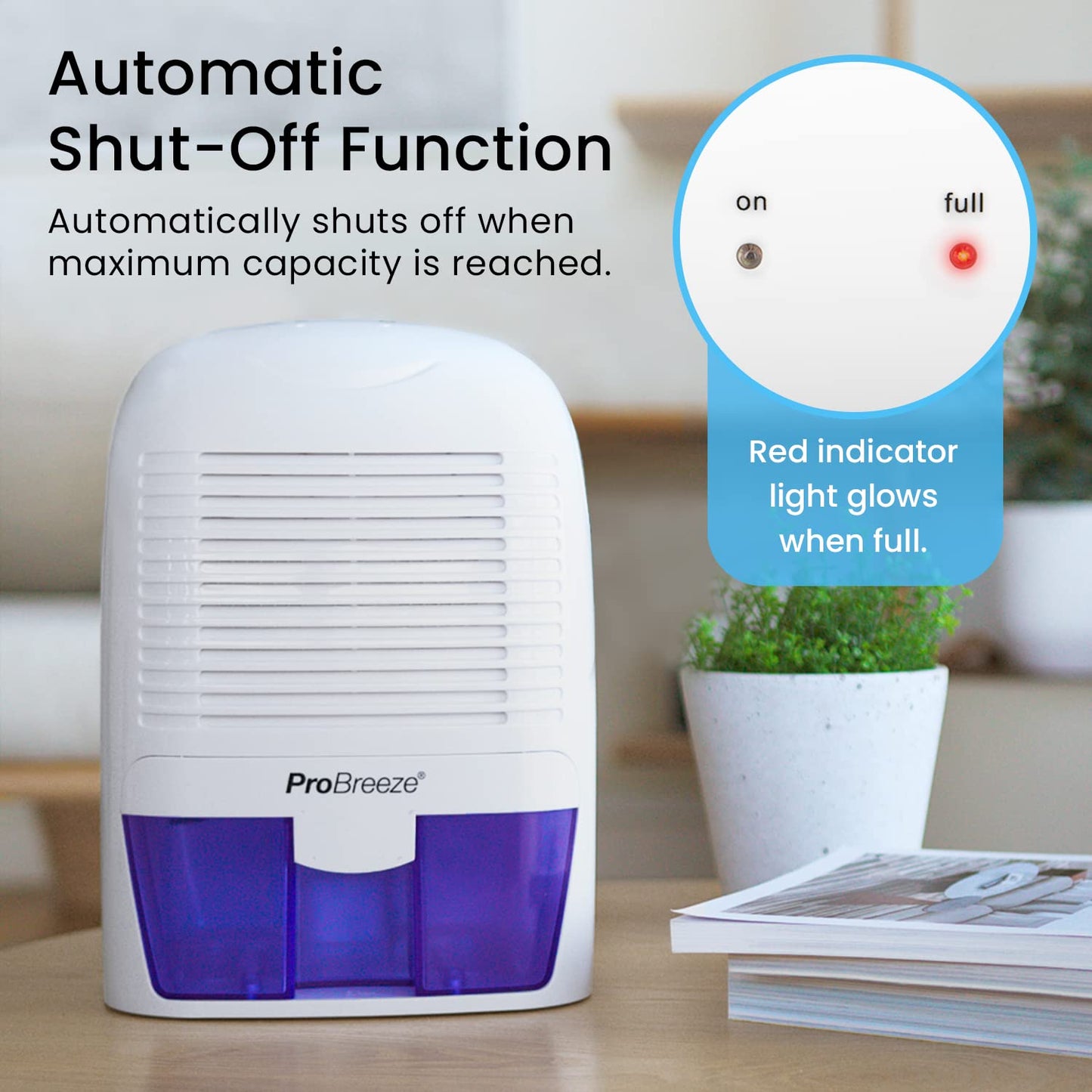 Pro Breeze Deshumidificador 1500 ML, Compacto y Portátil con Auto Apagado. Elimina la Humedad, el Polvo y el Moho en el Hogar. Ideal para Habitaciones, Closet, Cocina, Baño, Oficina, Garaje