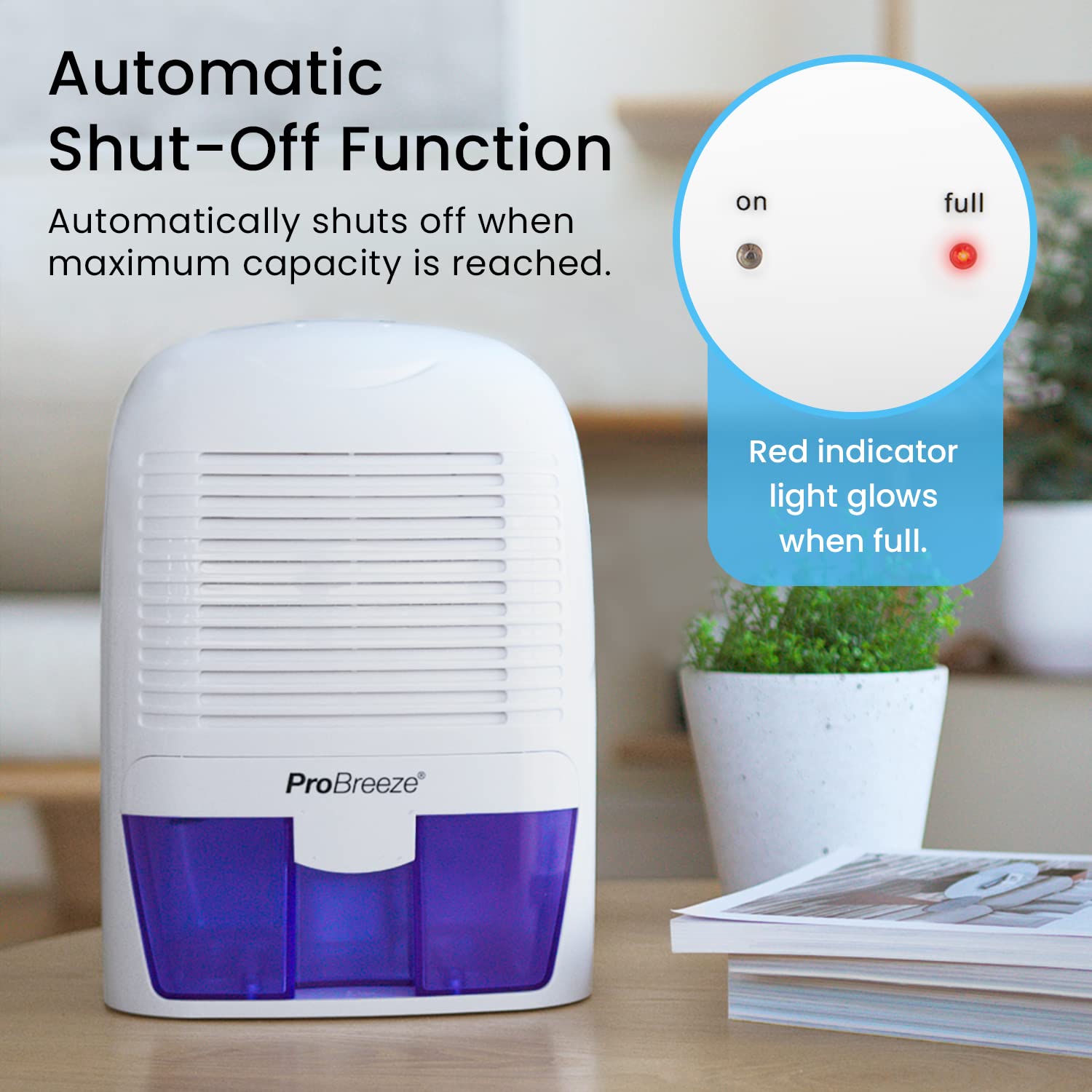 Pro Breeze Deshumidificador 1500 ML, Compacto y Portátil con Auto Apagado. Elimina la Humedad, el Polvo y el Moho en el Hogar. Ideal para Habitaciones, Closet, Cocina, Baño, Oficina, Garaje
