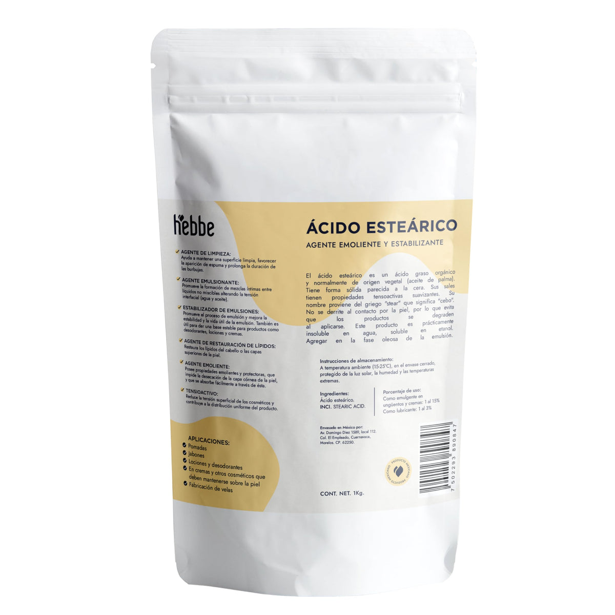 Hebbe Ácido Esteárico 1 Kg | Espesante Y Emulsionante Vegetal | Textura Sedosa | Soluble En Grasas | Cosmética Natural