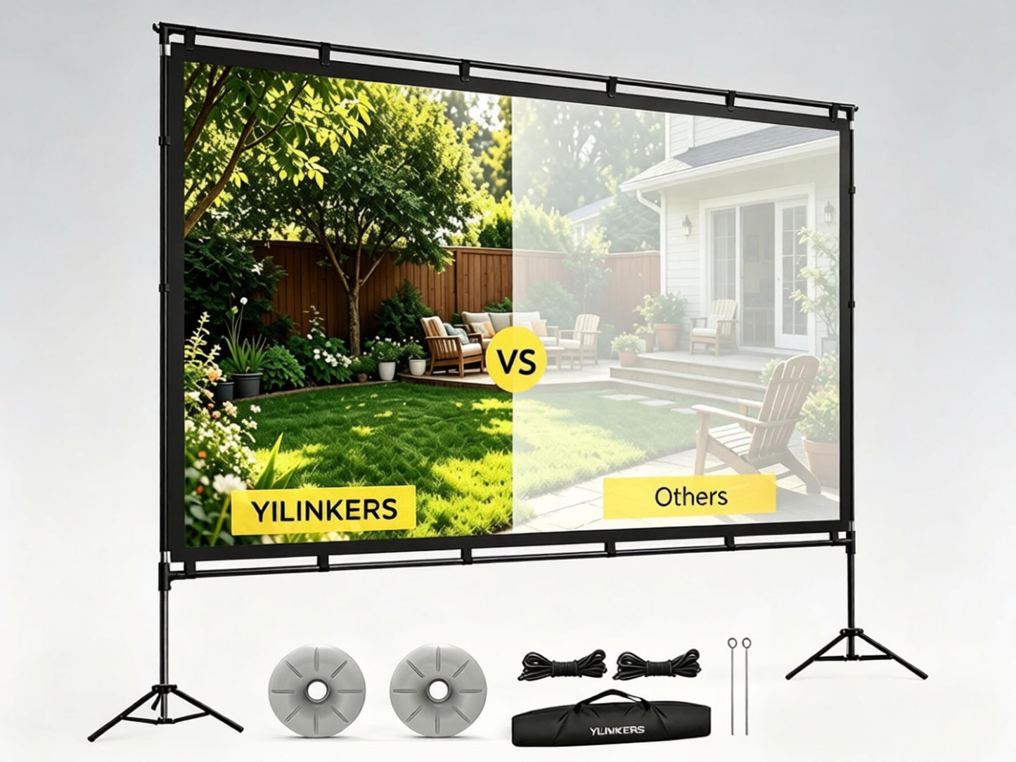 YILINKERS - visualización de proyector de 100 pulgadas con soporte, visualización de cine portátil para interiores y exteriores, visualización de proyección frontal doble 4K HD 16:9 para patio trasero