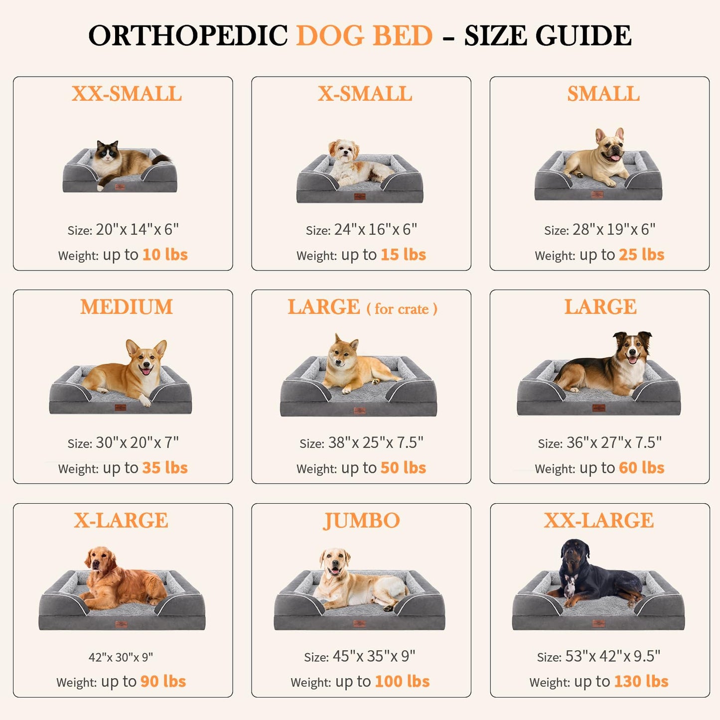 Comfort Expression - Camas de perro medianas, impermeables, de espuma ortopédica para perros medianos y grandes, cómoda cama para mascotas con funda extraíble lavable y parte inferior antideslizante