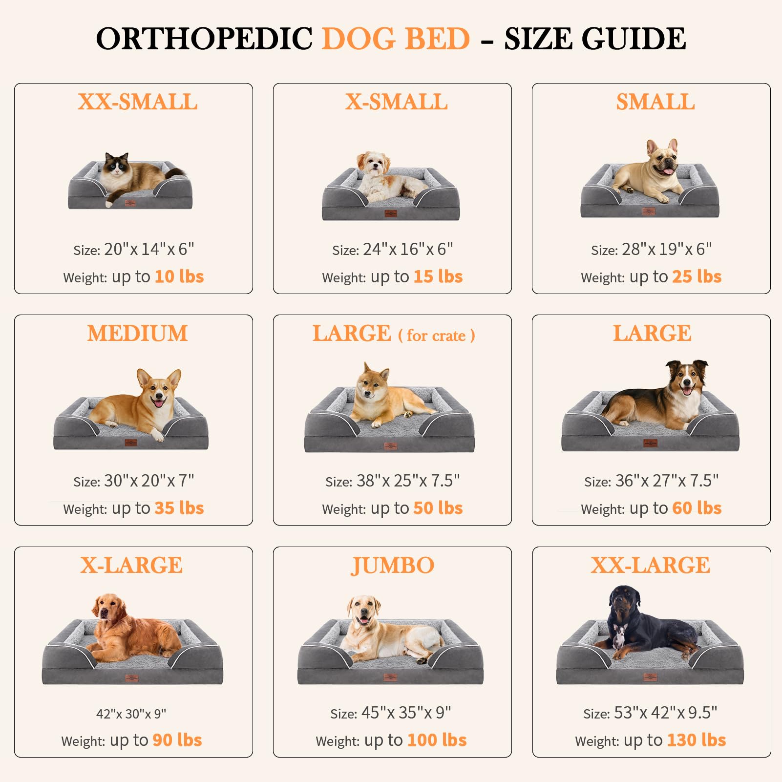 Comfort Expression - Camas de perro medianas, impermeables, de espuma ortopédica para perros medianos y grandes, cómoda cama para mascotas con funda extraíble lavable y parte inferior antideslizante