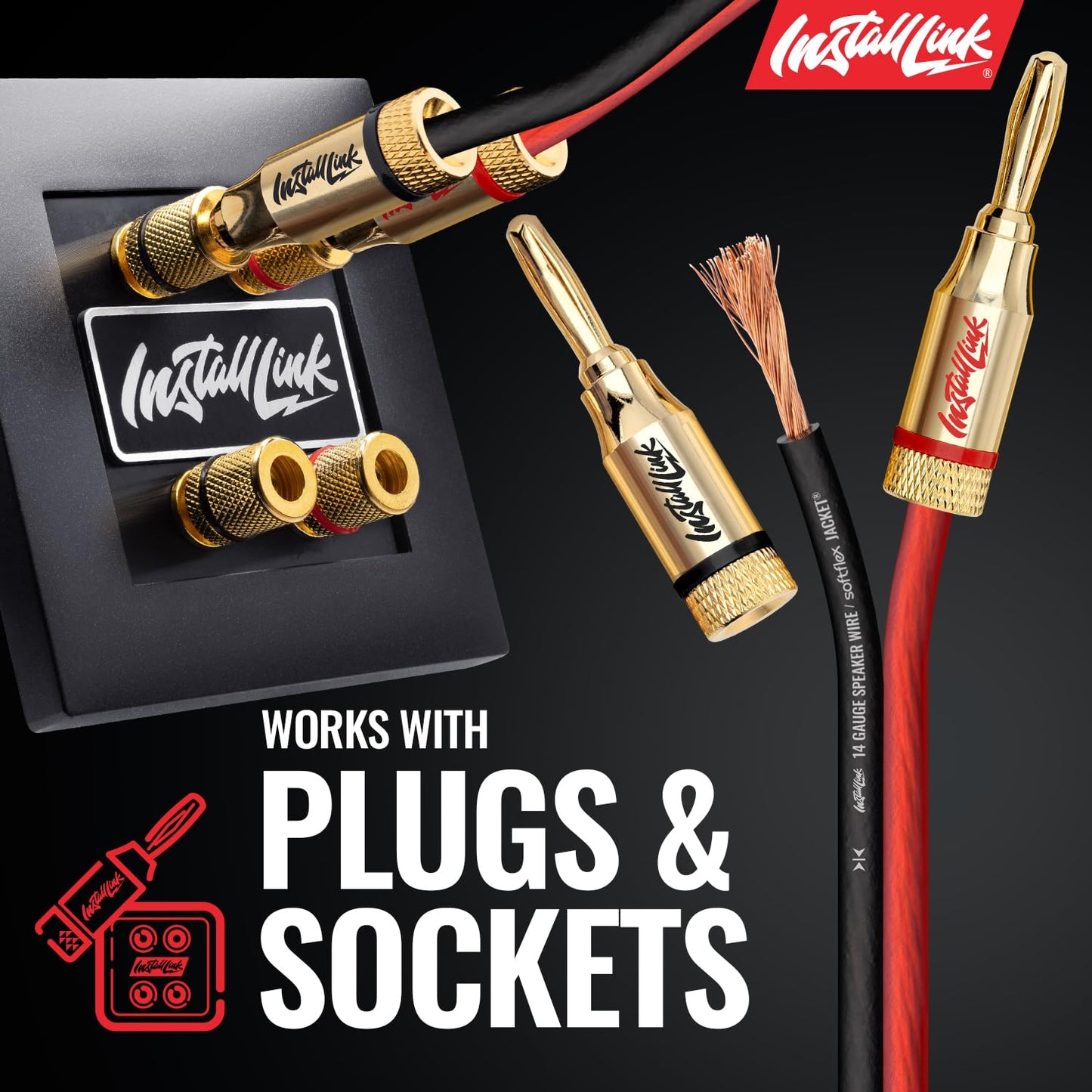 Install Link - Cable de altavoz de calibre 14 para coche, hogar o RV, cable de audio de 250 pies, CCA