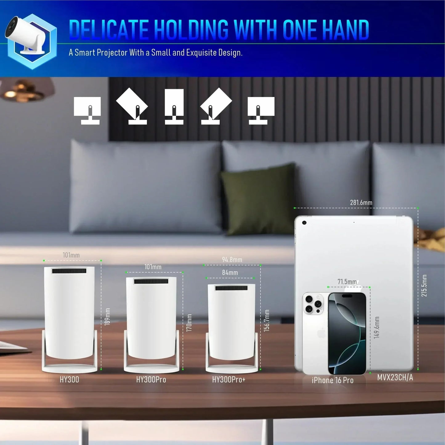 Mini proyector 4K Smart Home Cinema con Android 11, WiFi6 2.4/5G, Bluetooth5.4, corrección trapezoidal coche, rotación 180°, pantalla 130 pulgadas para teléfono/PC/Lap