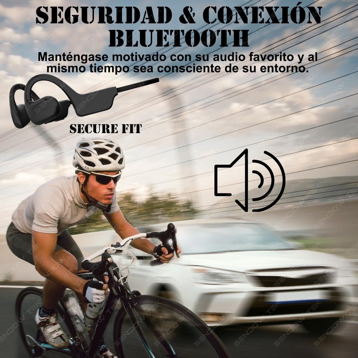 Auriculares Inalámbricos Sendowtek Negro de Conducción de Aire Impermeables IPX5 para Deportes