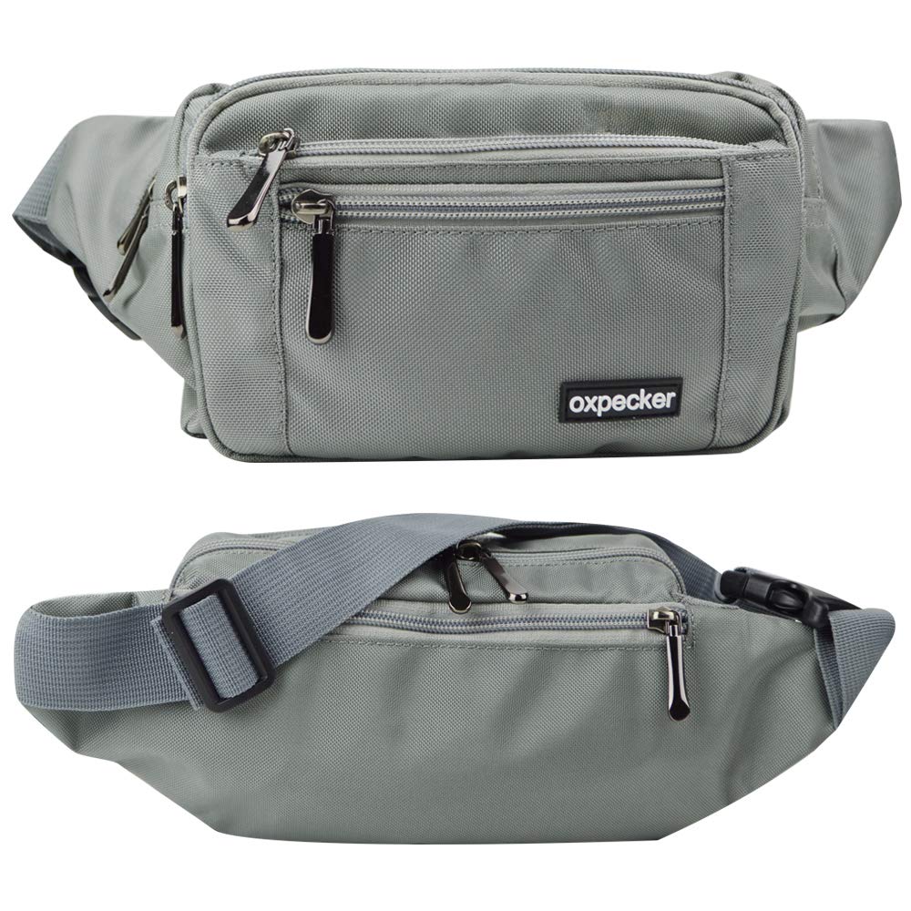 Riñonera Oxpecker Gris Impermeable con Correa Ajustable para Hombres y Mujeres