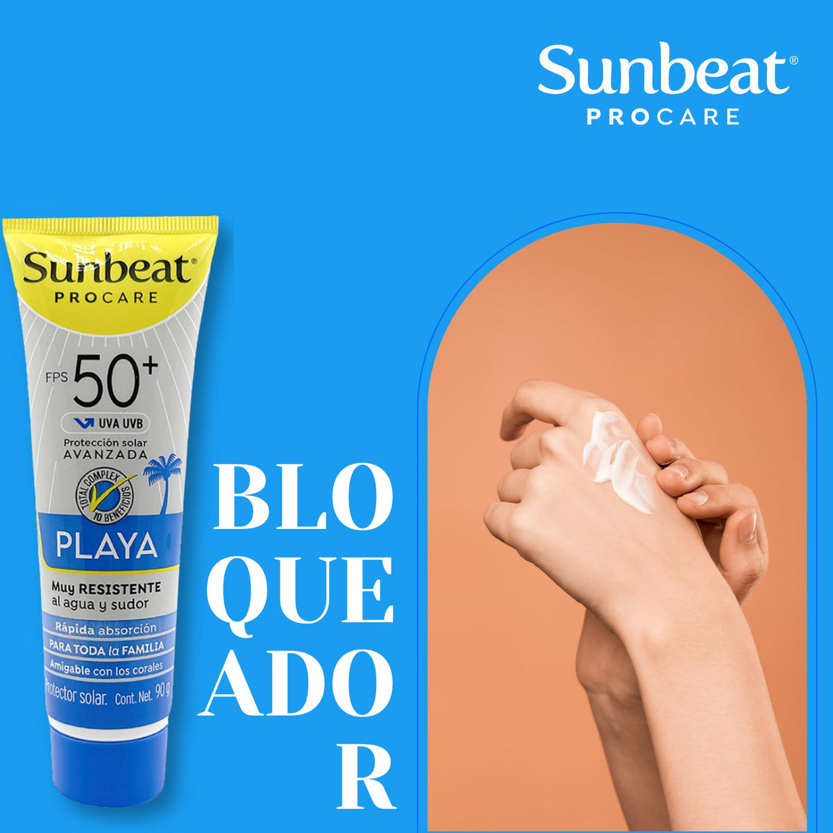 SUNBEAT | Sunbeat Procare Playa Bloqueador Solar Fps 50 | Resistente Al Agua | Textura Ligera Humectante | Amigable Con Los Corales | Protección Uv Para Toda La Familia