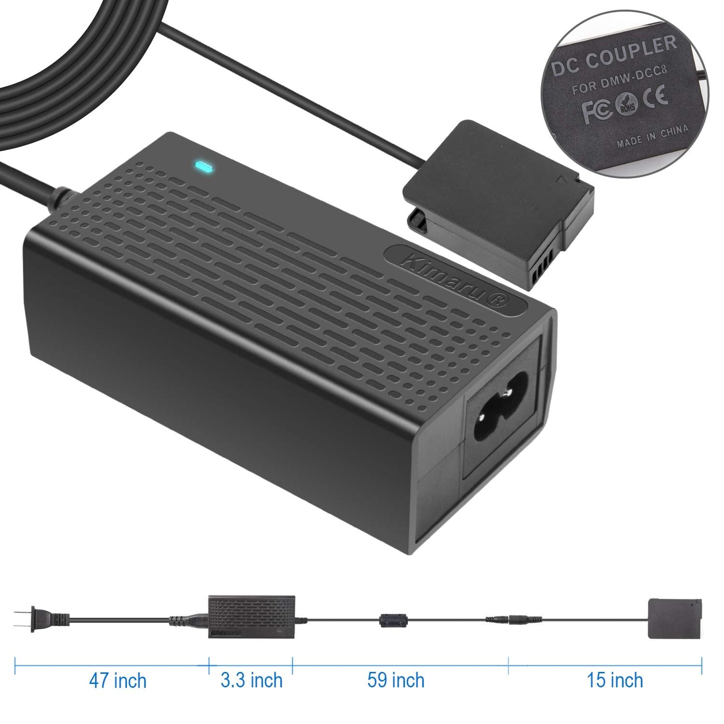 Kimaru DMW-DCC8 DC Coupler DMW-AC8 AC Power Adapter DMW-BLC12 Dummy Battery Kit para cámaras Lumix DMC-GH2 G5 G6 G7 G80 G81 G85 G5X GX8 FZ300 FZ1000 FZ2500 DC-G90 G95 G99.