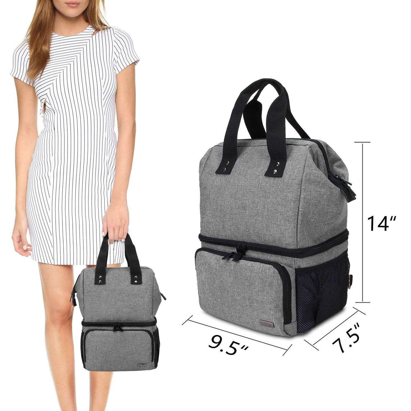 (Breast Pump Backpack, Gray) - Luxja Breast Pump Bag with 2 Compartments for Breast Pump and Cooler Bag, Breast Pumping Bag with 2 Options for Wearing (Fits Most Major Breast Pump), Grey