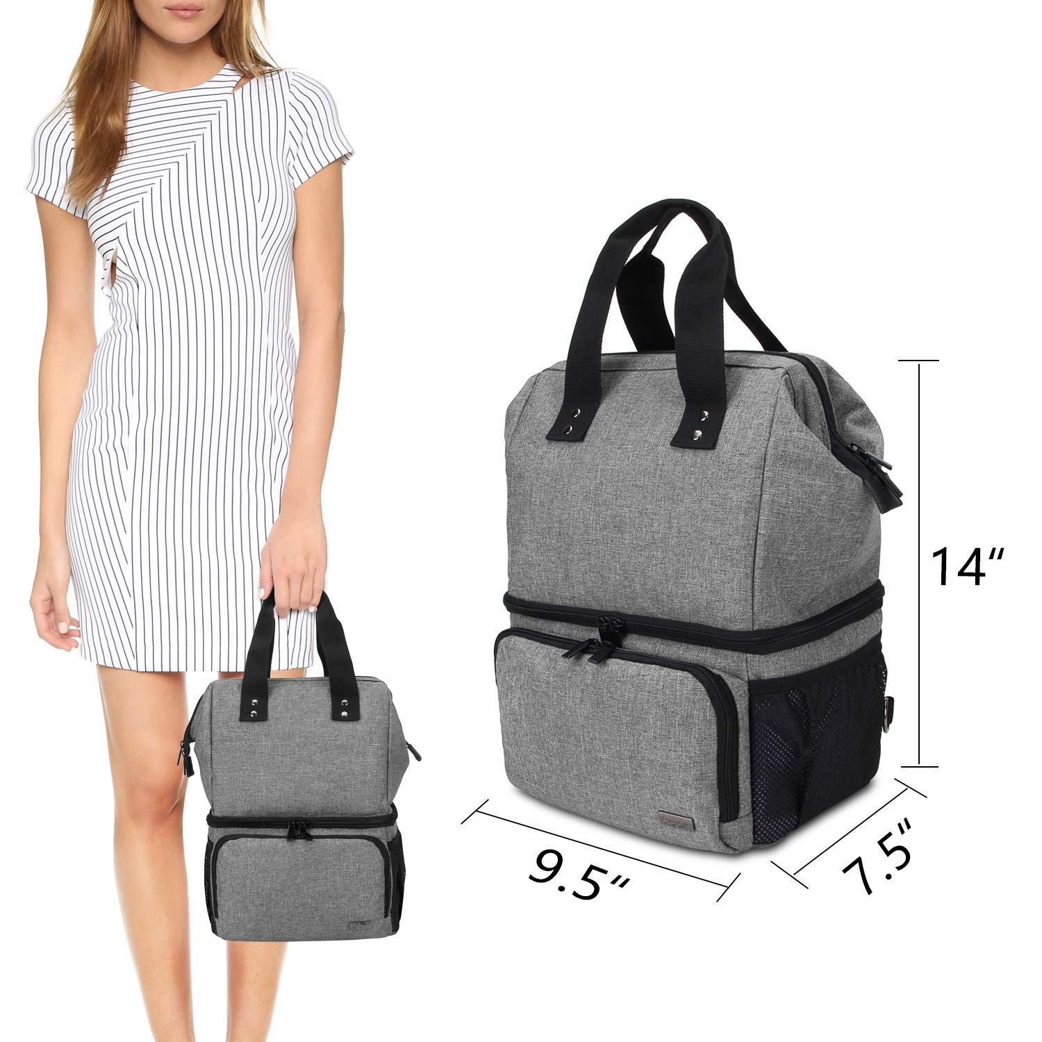 (Breast Pump Backpack, Gray) - Luxja Breast Pump Bag with 2 Compartments for Breast Pump and Cooler Bag, Breast Pumping Bag with 2 Options for Wearing (Fits Most Major Breast Pump), Grey