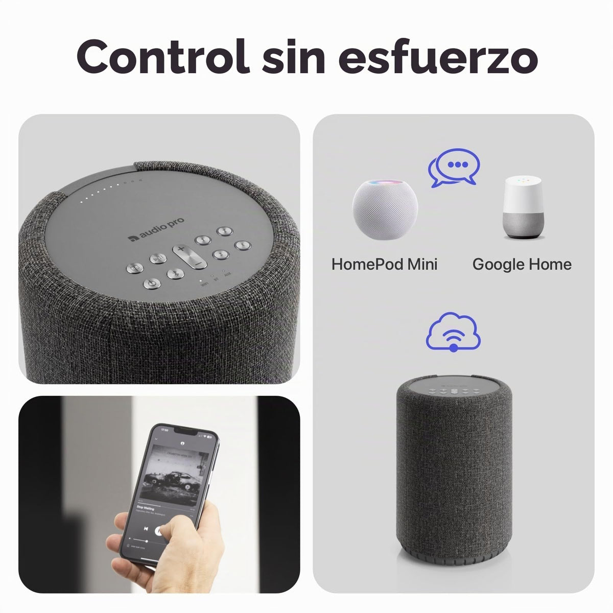 Altavoz Inalámbrico Audio Pro Gris Oscuro Multiroom Montable de Alta Fidelidad Compatible con AirPlay 2 y Google Cast