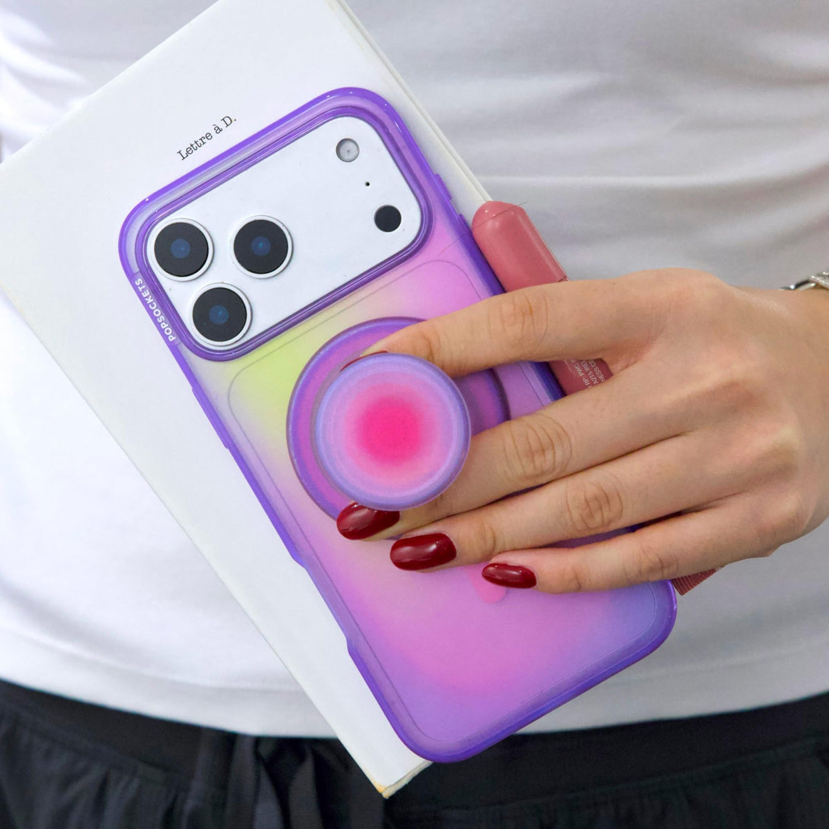 Empuñadura para Teléfono PopSockets Rosa con Soporte Magnético y Parte Superior Intercambiable para iPhone MagSafe