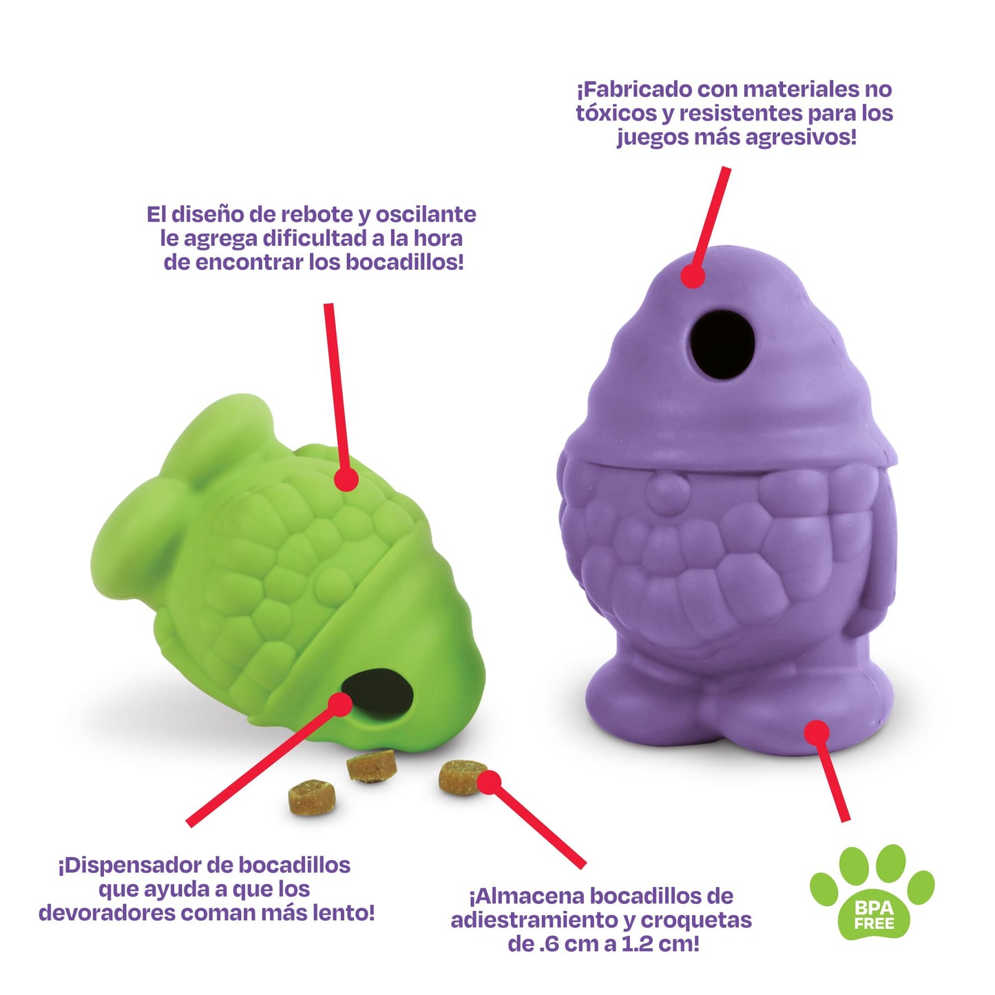 Brightkins Tough & Tumble Treat Dispenser Large GNOME - Juguetes para Perros sin BPA, Dispensador de Treats para Perros, Juguetes para Perros Ansiosos