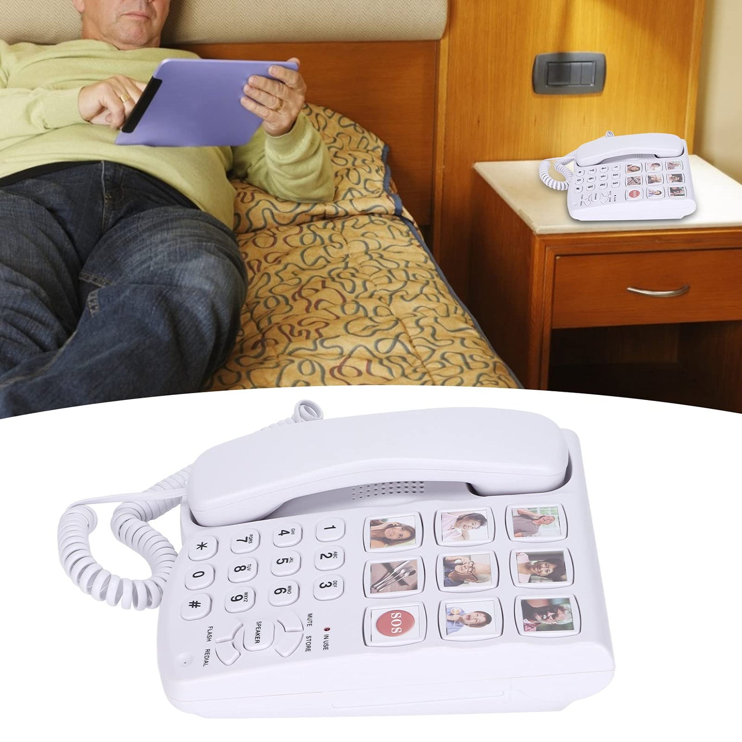 fansheng Teléfonos de Botones Grandes para Personas Mayores, con Discapacidad Auditiva, Teléfono Fijo con Cable Y Tonos de Llamada Súper Fuertes para Hogar, Teléfono de Escritorio con Cable