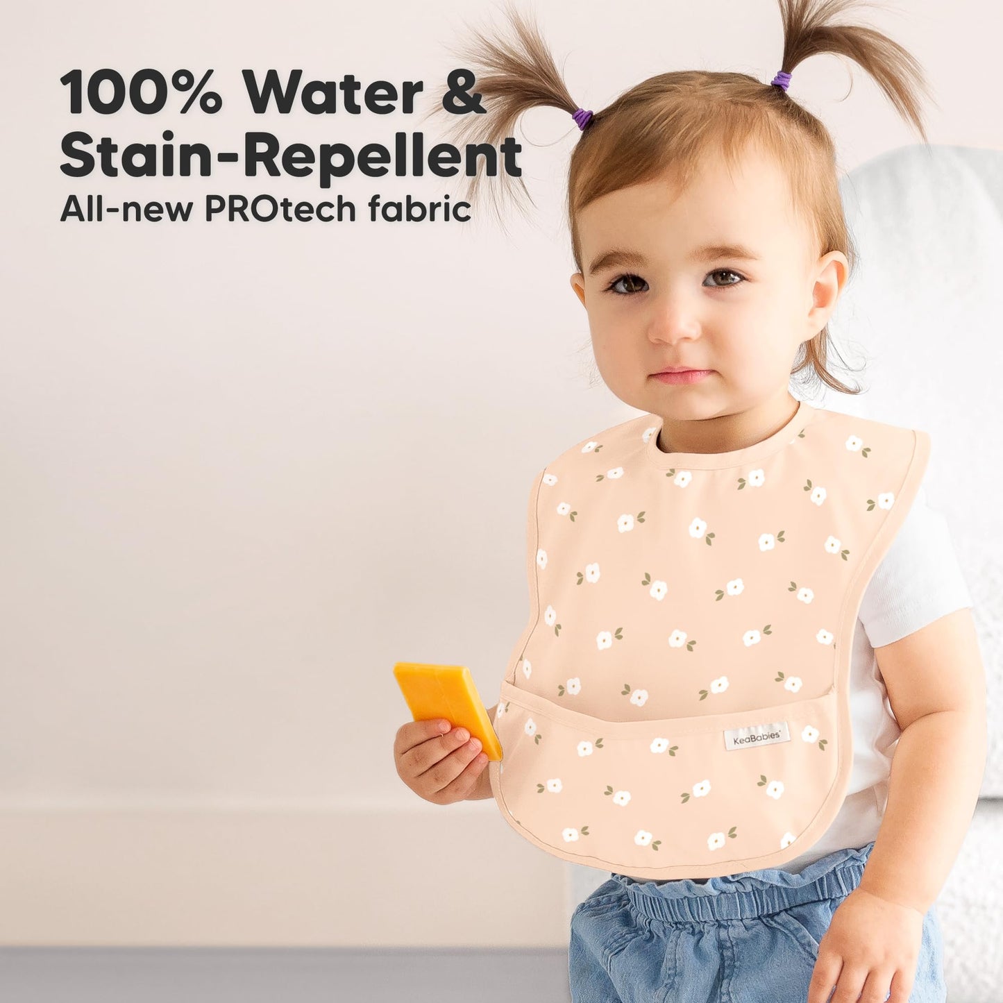 KeaBabies Paquete de 3 baberos impermeables para comer - Baberos ligeros con colector de alimentos, a prueba de desorden, para bebés y niñas de 6 a 36 meses