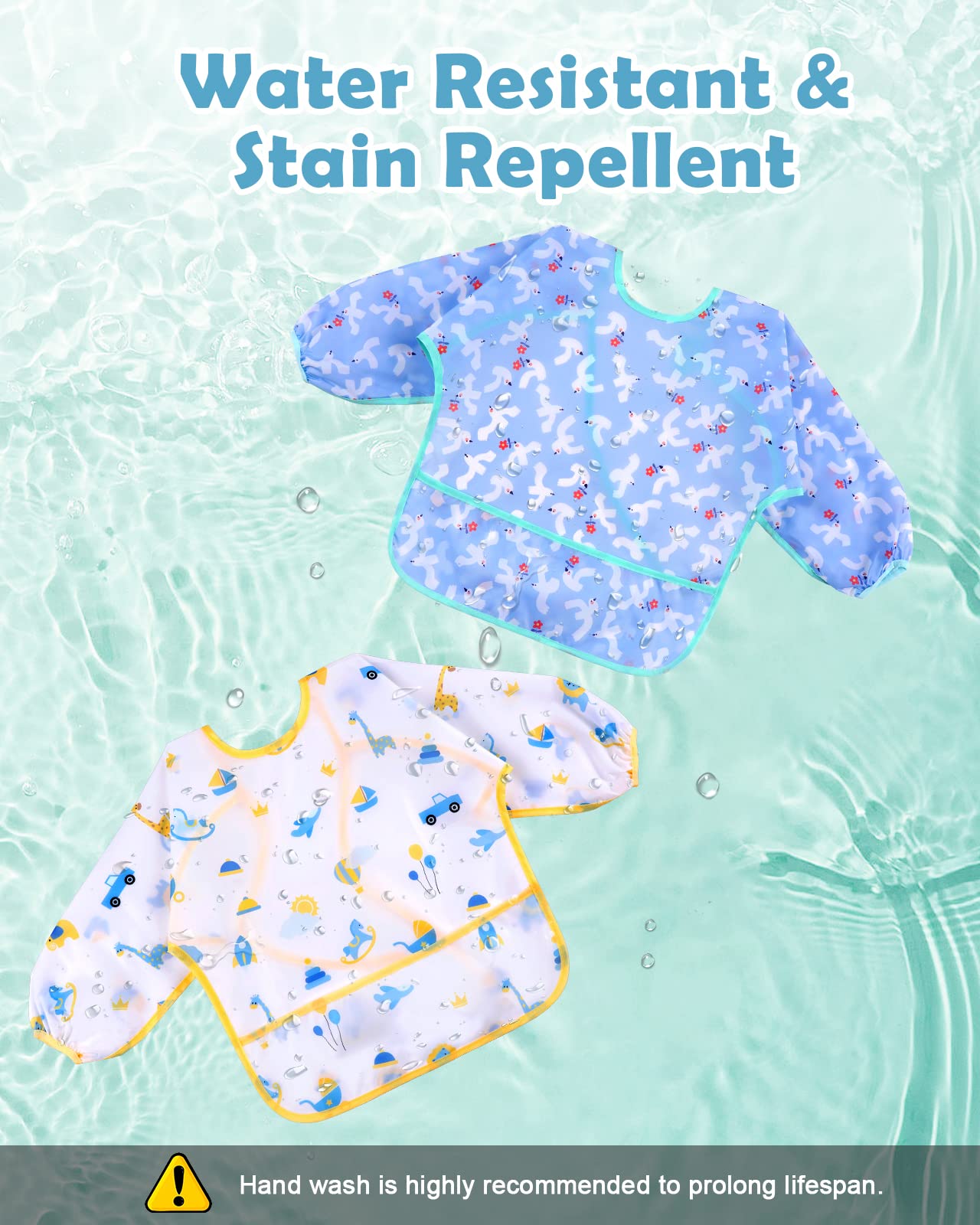Lictin Unisexos Baberos, Baberos para Bebe, Baberos Bebe Niño Impermeable, Baberos Bebes con Mangas, Larga Impermeables con Escote Ajustable para Niños Niñas de 0-24 Meses (5 Piezas)