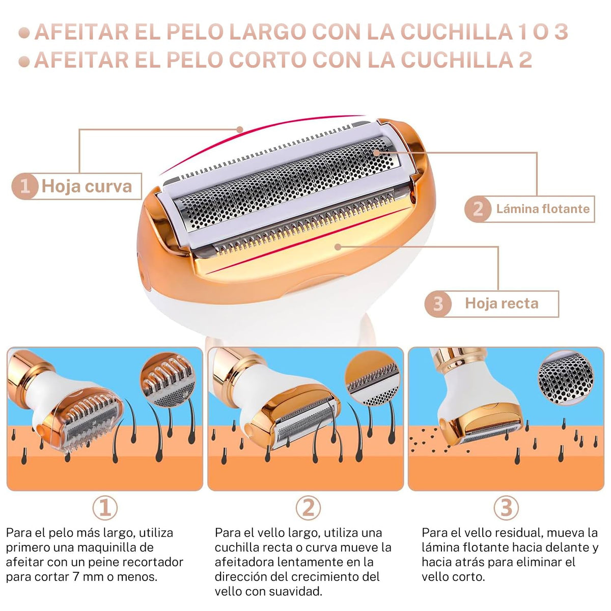 Depiladora Electrica Mujer,Portátil Sin Dolor 4 En 1 Rasuradora Mujer,USB Recargable,Afeitadora Femenina Sin Dolor Para el Vello Facial,Cejas,Axilas y Zona Del Bikini (4 En 1 Dorado)
