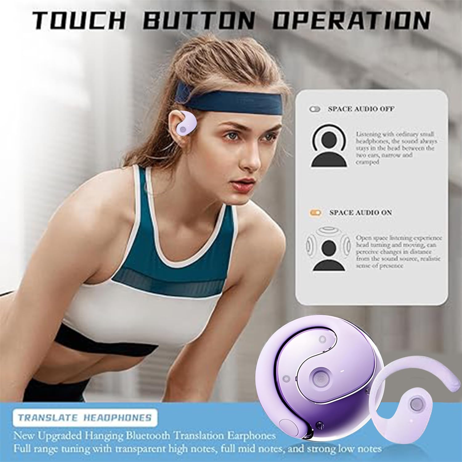 Hy-T26 Pro Language Translator,traductor de idiomas,equipado con aplicación AI,auriculares de traducción en tiempo real,sonido estéreo de alta fidelidad,admite más de 75 idiomas diferentes (Púrpura)