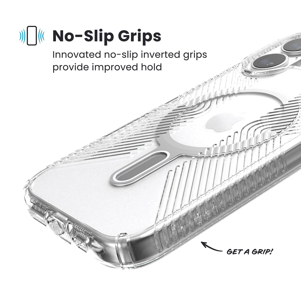 Funda Protectora Speck Presidio Transparente y Plateado con Clear Grip para iPhone 17