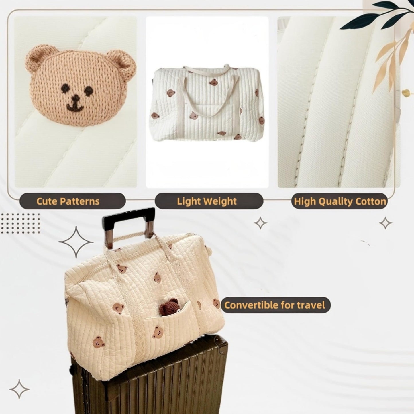 RSENFREMIOR - Bolsa universal para pañales, bolsa de almacenamiento multifuncional para carriola de bebé, bolsas grandes de pañales de 18.9 pulgadas, Beige