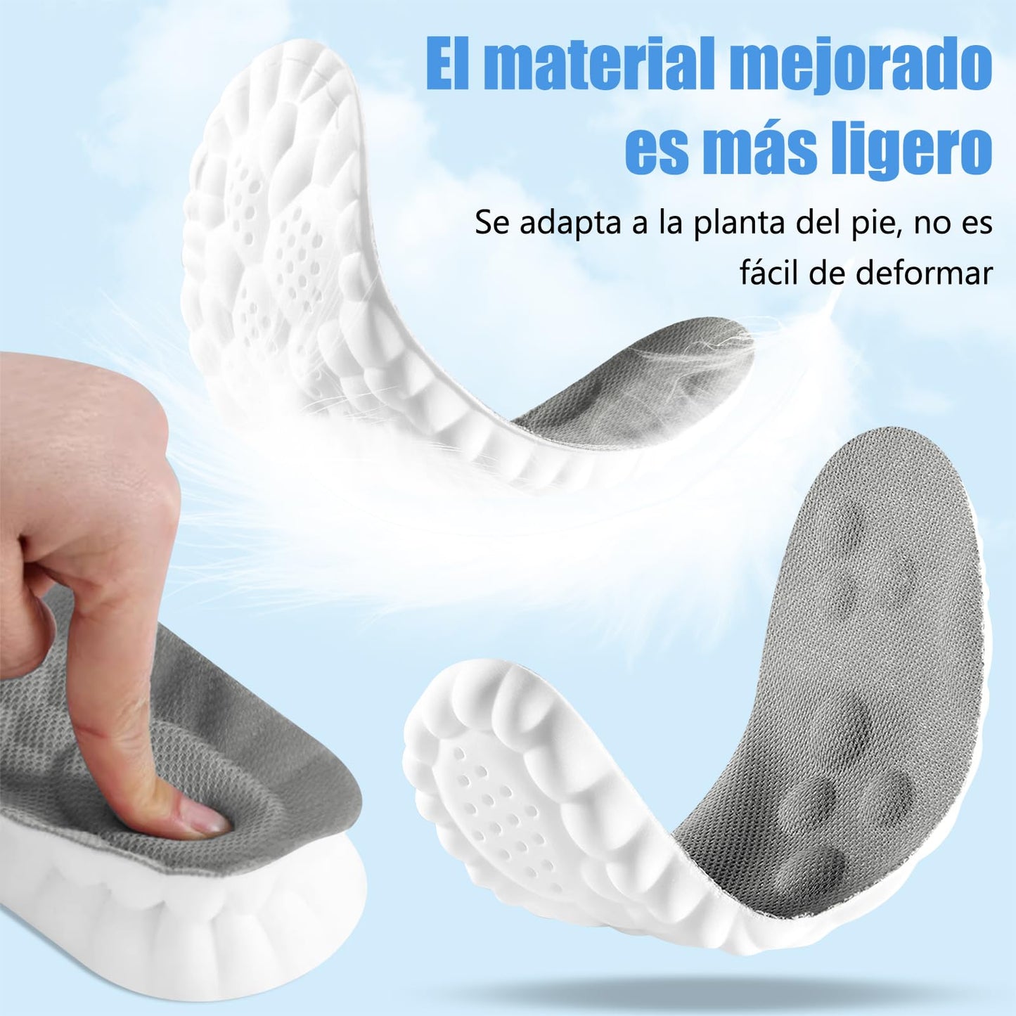 Plantillas Ortopédicas Unisex Espuma Viscoelástica Gris Alivio del Dolor y Comodidad
