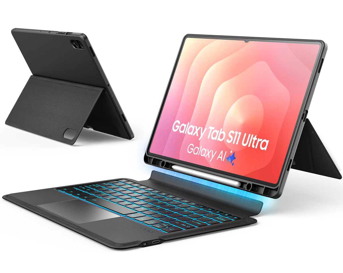 Funda de Teclado inkolelo para Samsung Galaxy Tab S11 Ultra 14.6 Pulgadas 2025 negro con Trackpad y Soporte para Bolígrafo S