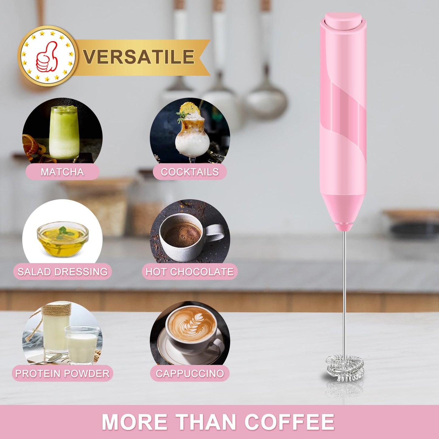 Espumador de leche doble batidor, batidora eléctrica de mano, mezclador de bebidas con agitador de acero inoxidable de grado alimenticio, máquina de espuma con pilas para café, capuchino, Matcha, café