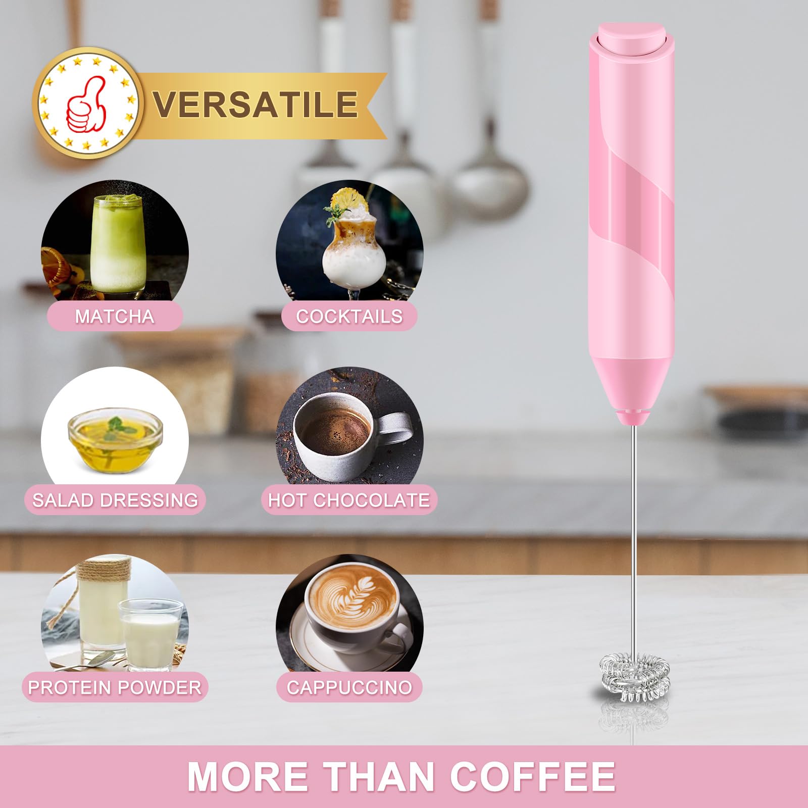 Espumador de leche doble batidor, batidora eléctrica de mano, mezclador de bebidas con agitador de acero inoxidable de grado alimenticio, máquina de espuma con pilas para café, capuchino, Matcha, café