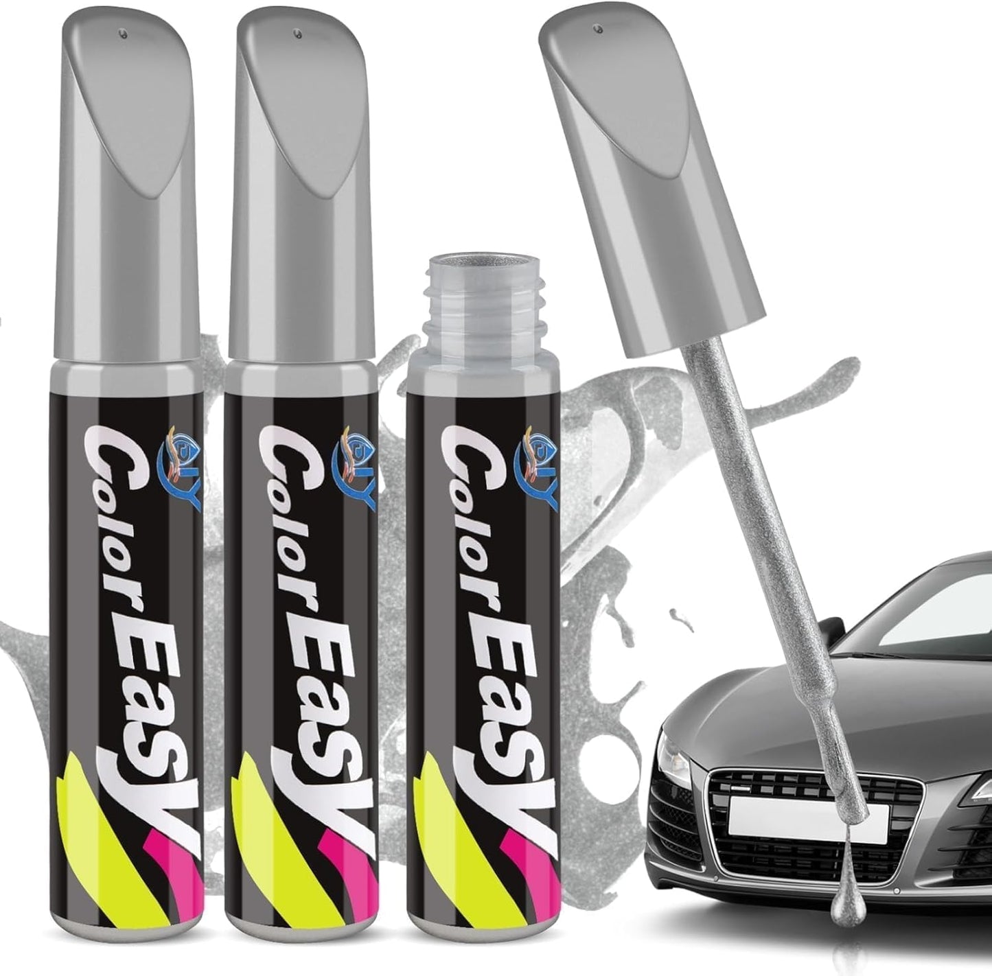 Car Scratch Remover Pen,POKYGO 3 PCS Bolígrafo Reparador, Pintura Retoque Automotriz, Restaurador de Pintura Automotriz, Lápiz de Pintura para Coche para Arañazos Menores,Cuidado del Coche (Plateado)