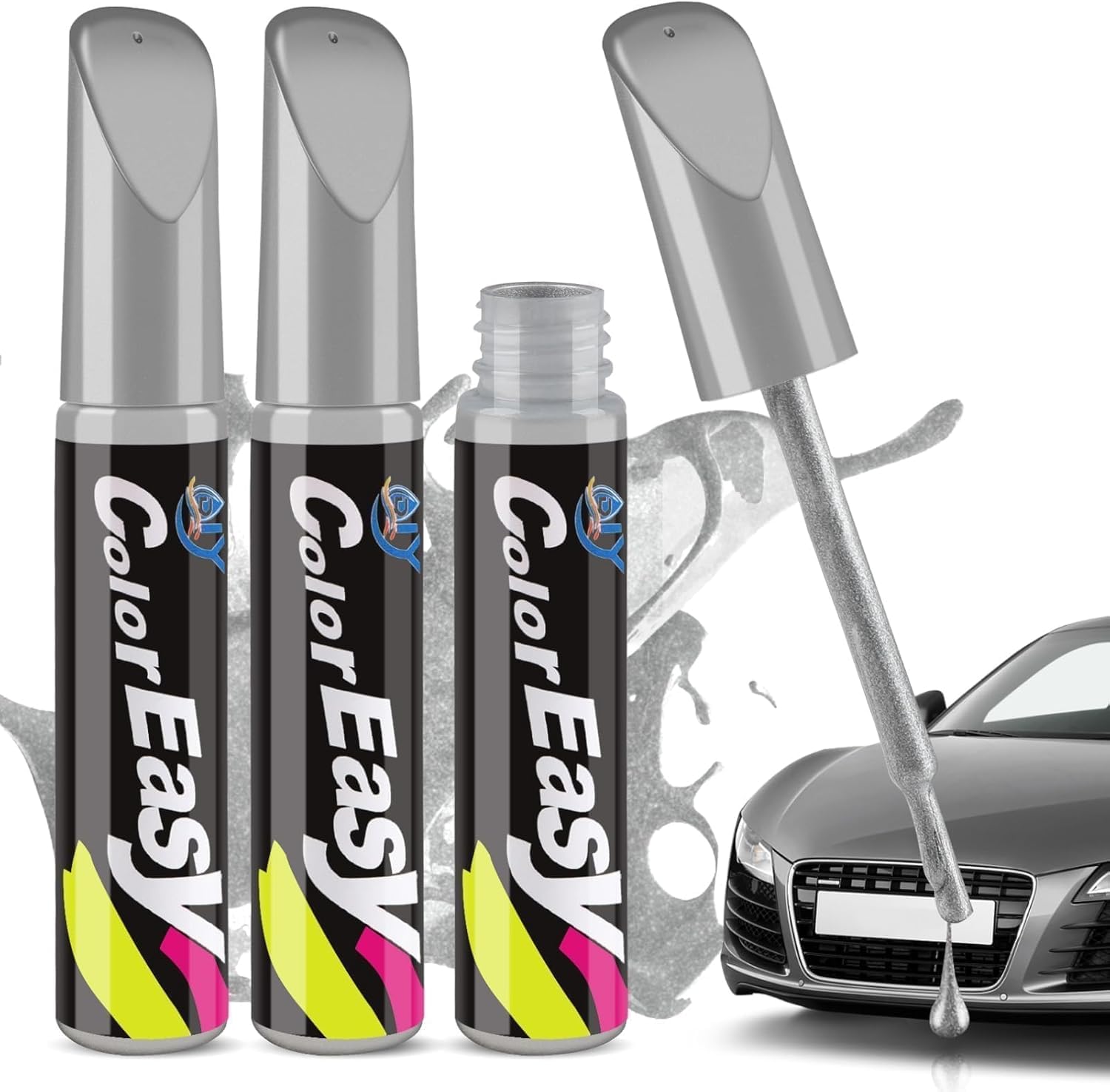 Car Scratch Remover Pen,POKYGO 3 PCS Bolígrafo Reparador, Pintura Retoque Automotriz, Restaurador de Pintura Automotriz, Lápiz de Pintura para Coche para Arañazos Menores,Cuidado del Coche (Plateado)