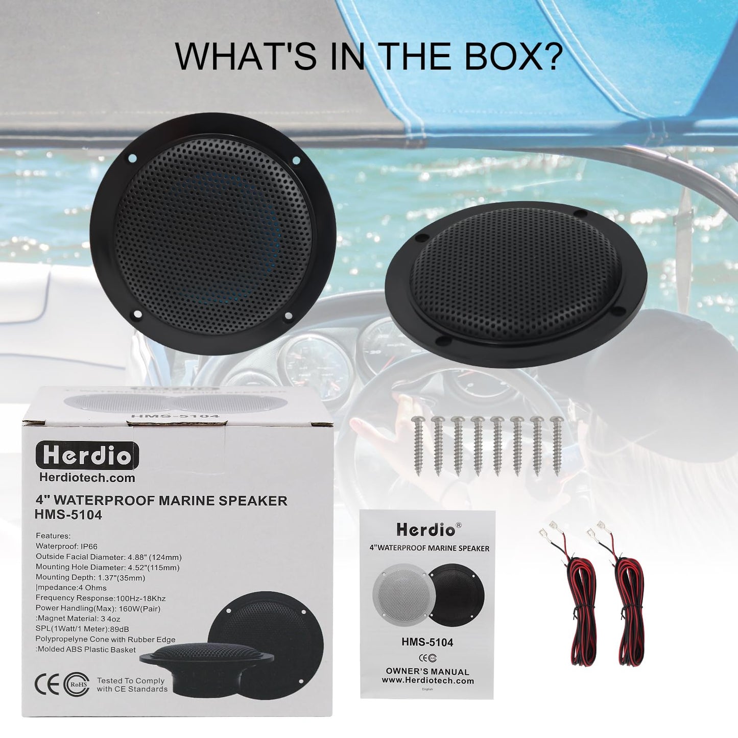 Herdio 4 Inch Heavy Duty Waterproof Marine Box Outdoor Surface Mounted Speaker for Skid Steer ATV UTV RZR Golf Cart Tractor Powersports Boat (Negro)