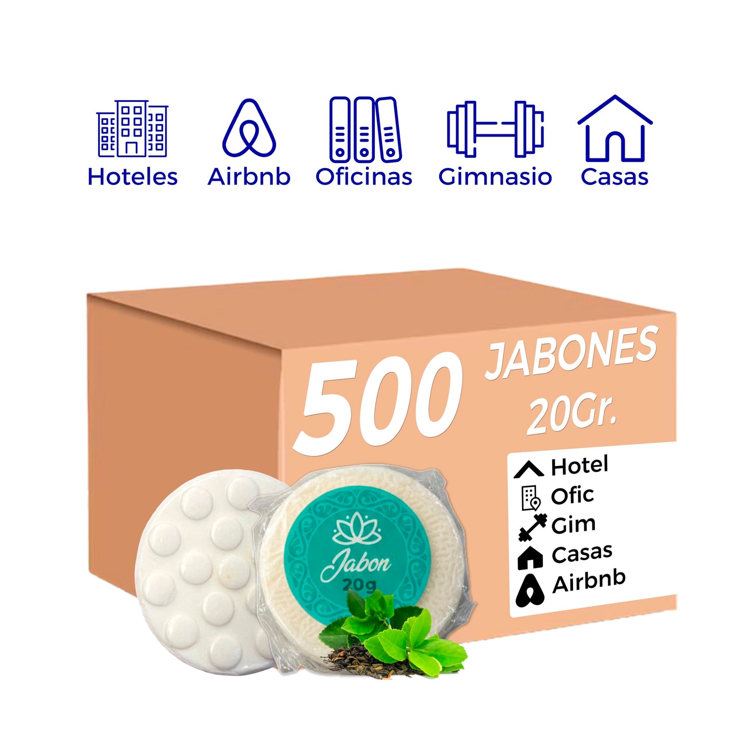 Caja de Jabón Corporal de 20g Con 500 Piezas, Mini Jabones Redondos Relajantes, Ideal Para Hoteles, Airbnb, Posadas, Hospitales, Spa, Jabon de Baño, Jabón Corporal Ecospa (Té Verde)
