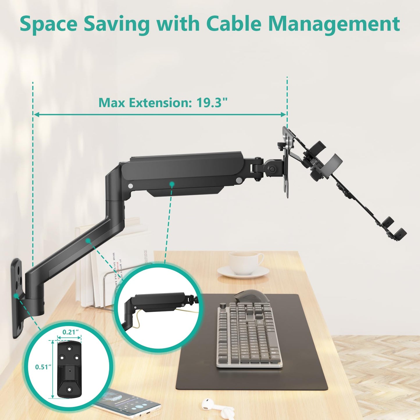 Soporte de Pared para Portátil WALI Ajustable de Movimiento Completo para Visualización de Computadora 2 en 1