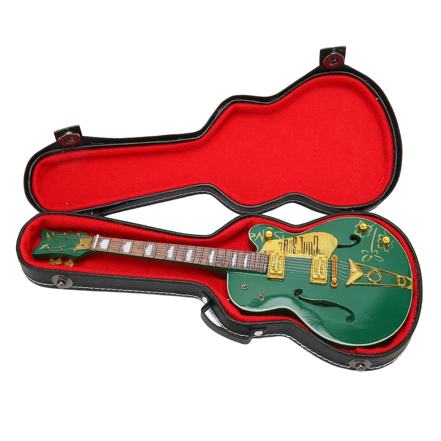 Tyenaza Guitarra Miniatura, Modelo de Guitar de Madera de 10 Pulgadas, Modelo de Guitarras Eléctrica en Miniatura Verde con Soporte y Estuche, Juguete Guitar Acústica Regalo para Niño y Niña