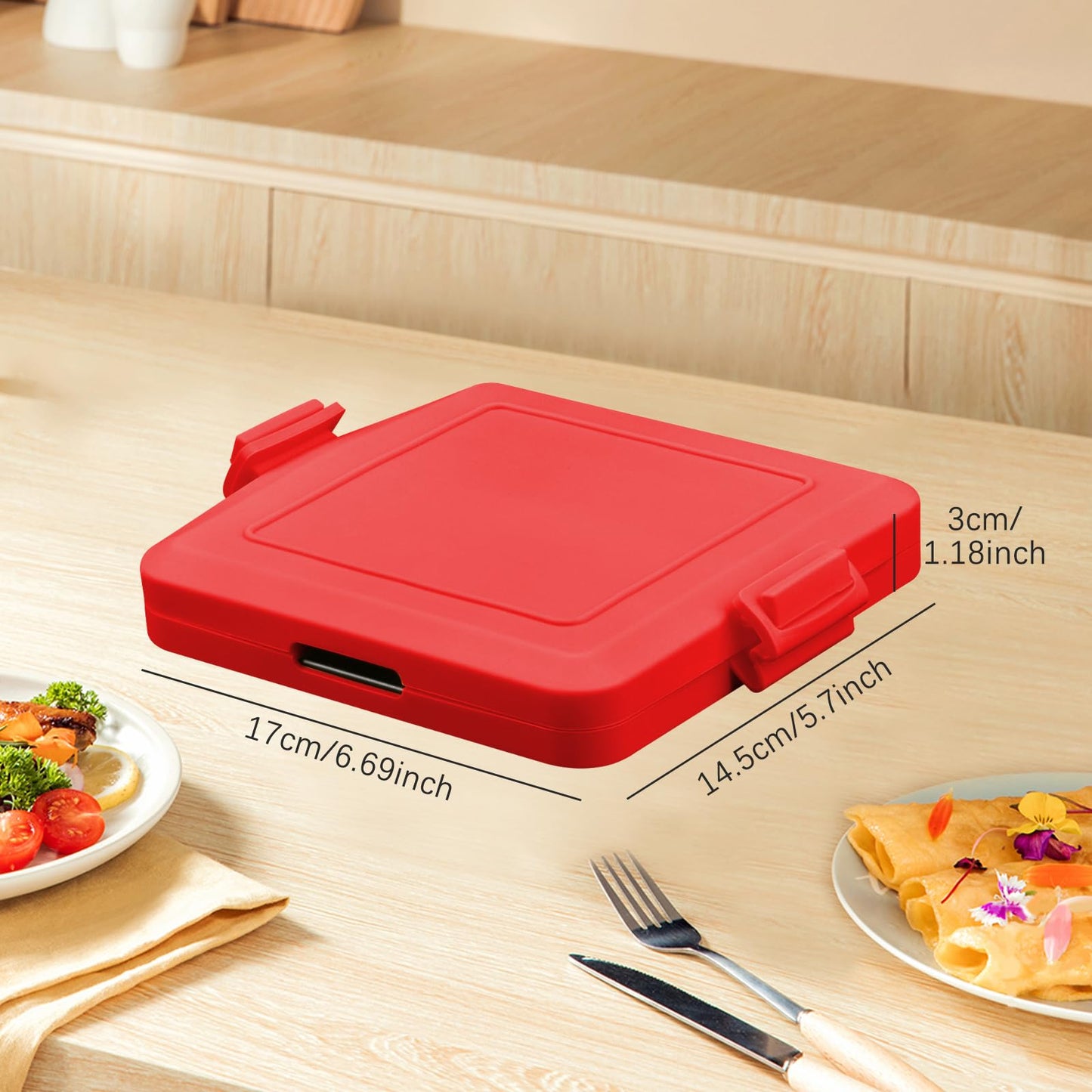 Garqitwan Tostadora para Microondas, Sandwichera Tostada para Microondas, Gofrera Multifunción Antiadherente con Correas de Silicona Ajustables (Rojo)