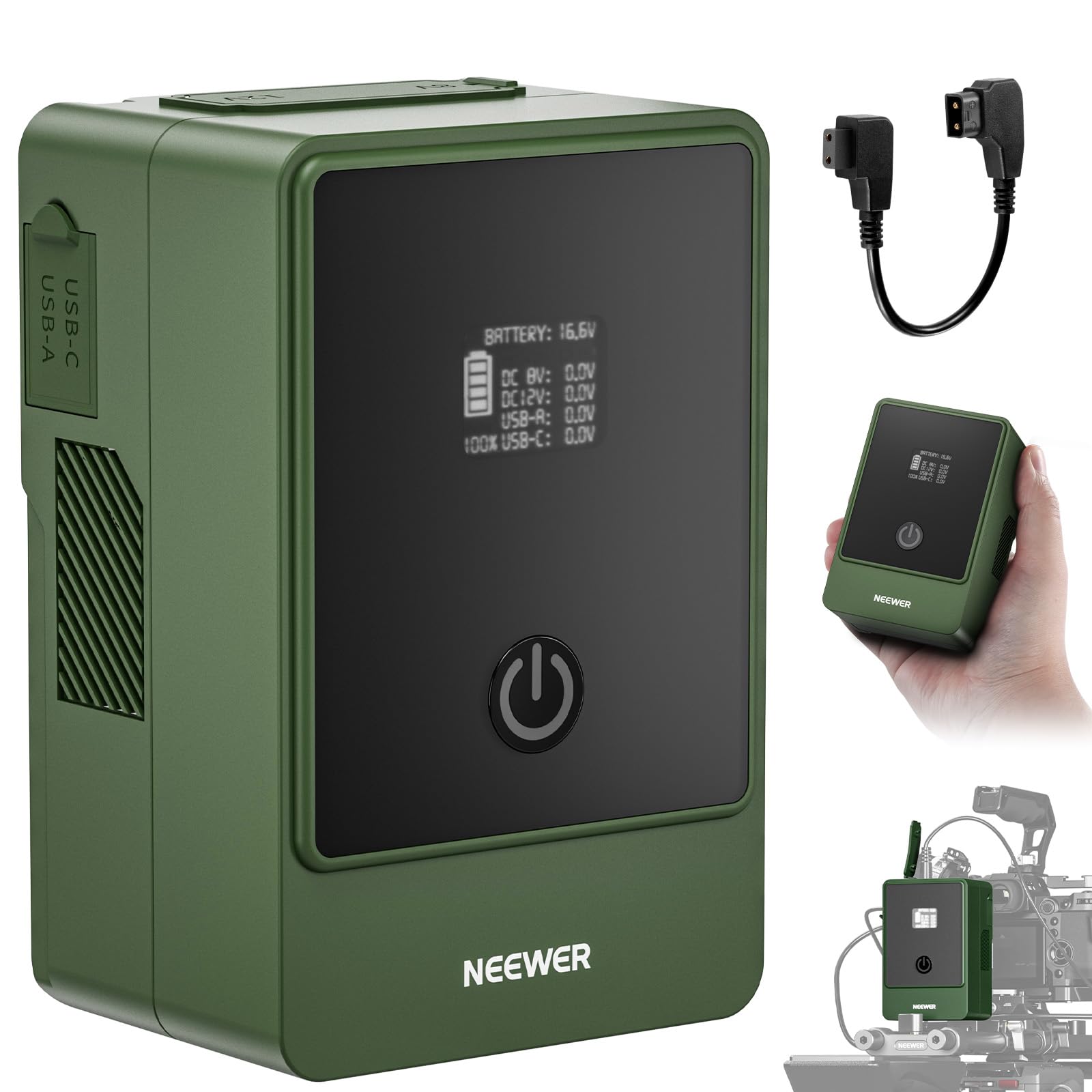 Batería de Montaje en V NEEWER Negra con Mini Bloqueo, Pantalla OLED y Carga Rápida para Cámara de Video y Monitor