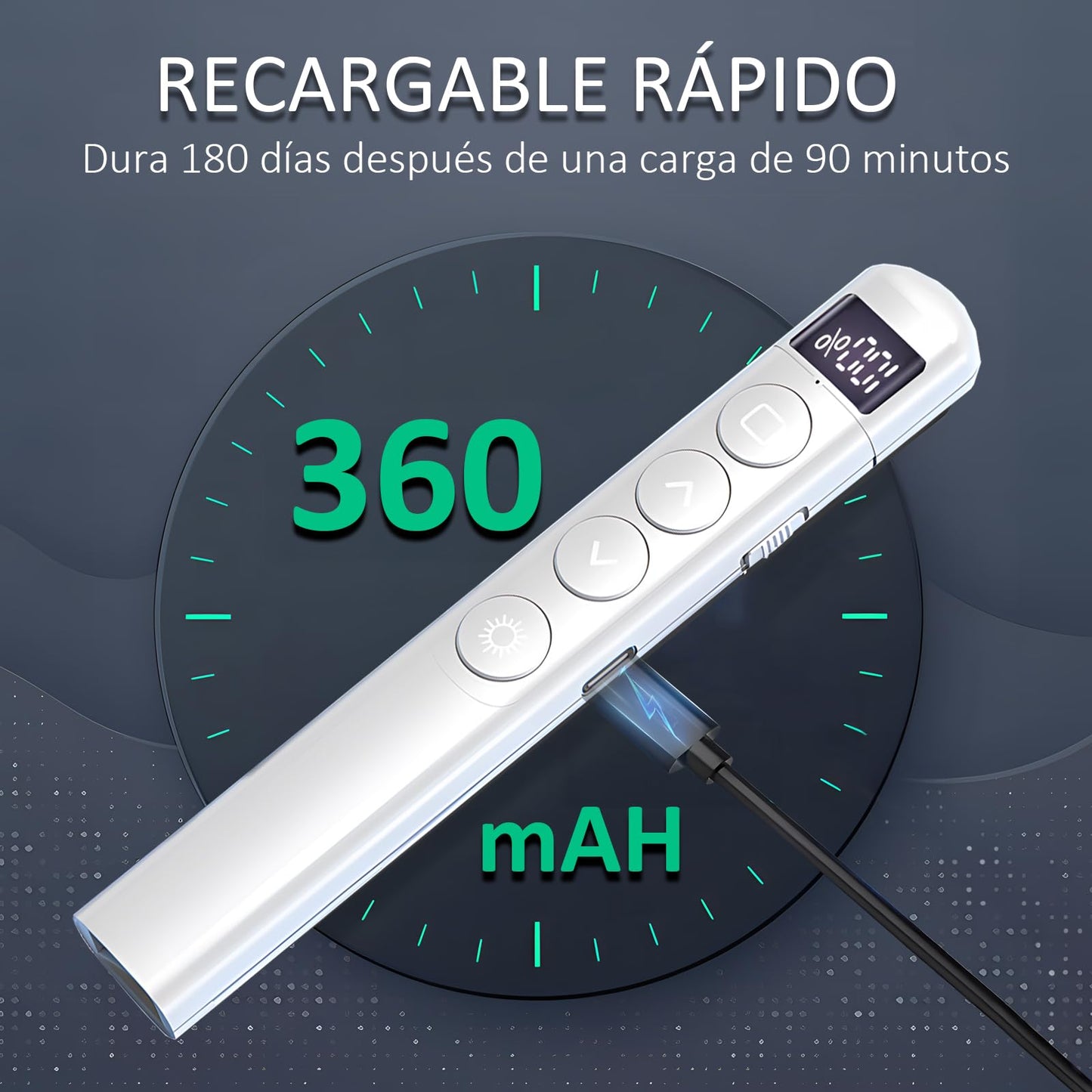 Presentador Inalámbrico SYCHUNQI Negro Recargable y Pantalla LED para Presentaciones