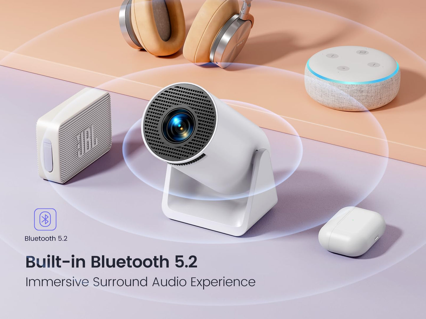 Mini Proyector WiMiUS Ajustable Blanco con WiFi y Bluetooth para Exteriores 1080P