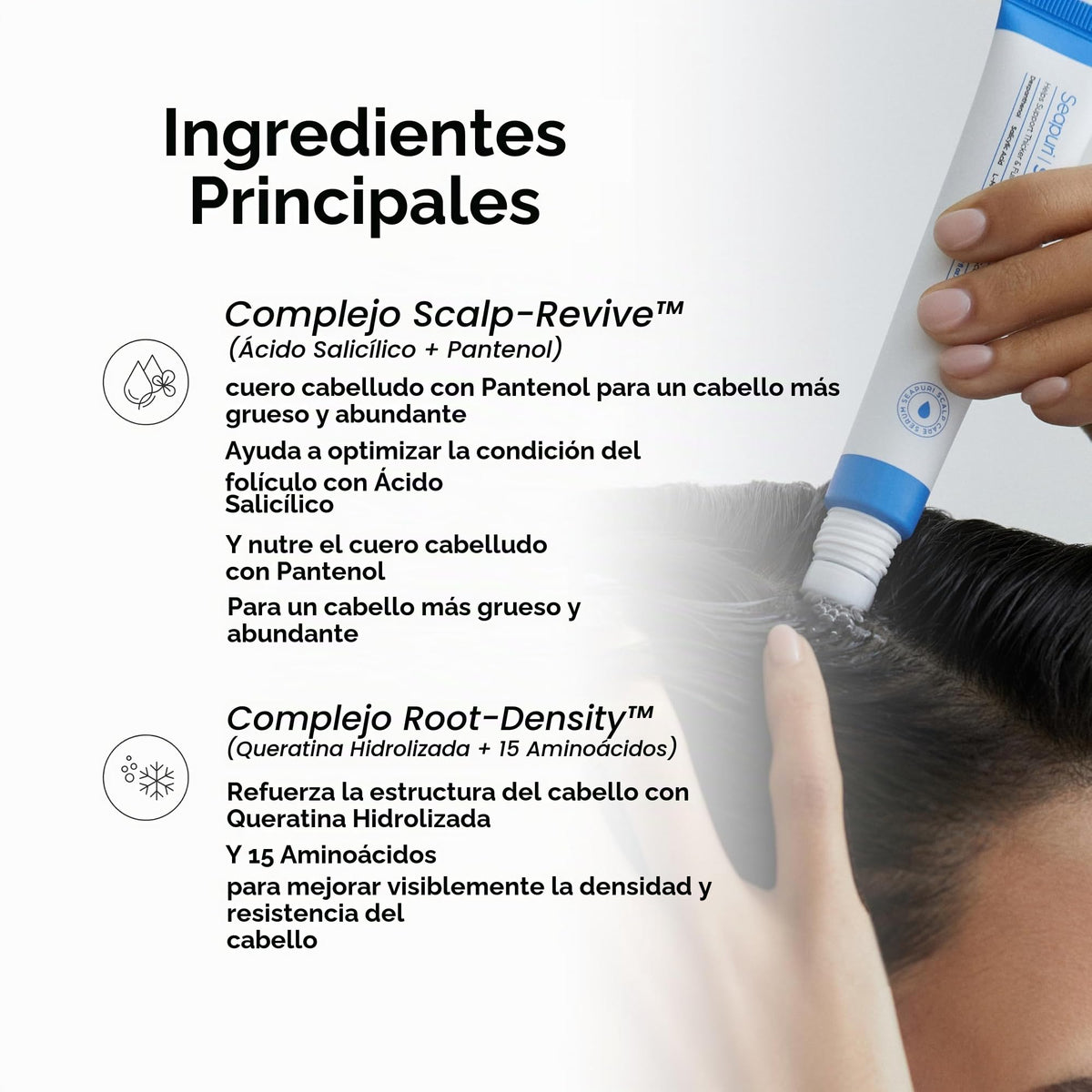 Sérum Capilar Seapuri Transparente con Ácido Salicílico para Crecimiento y Tratamiento Anticaída para Hombre y Mujer