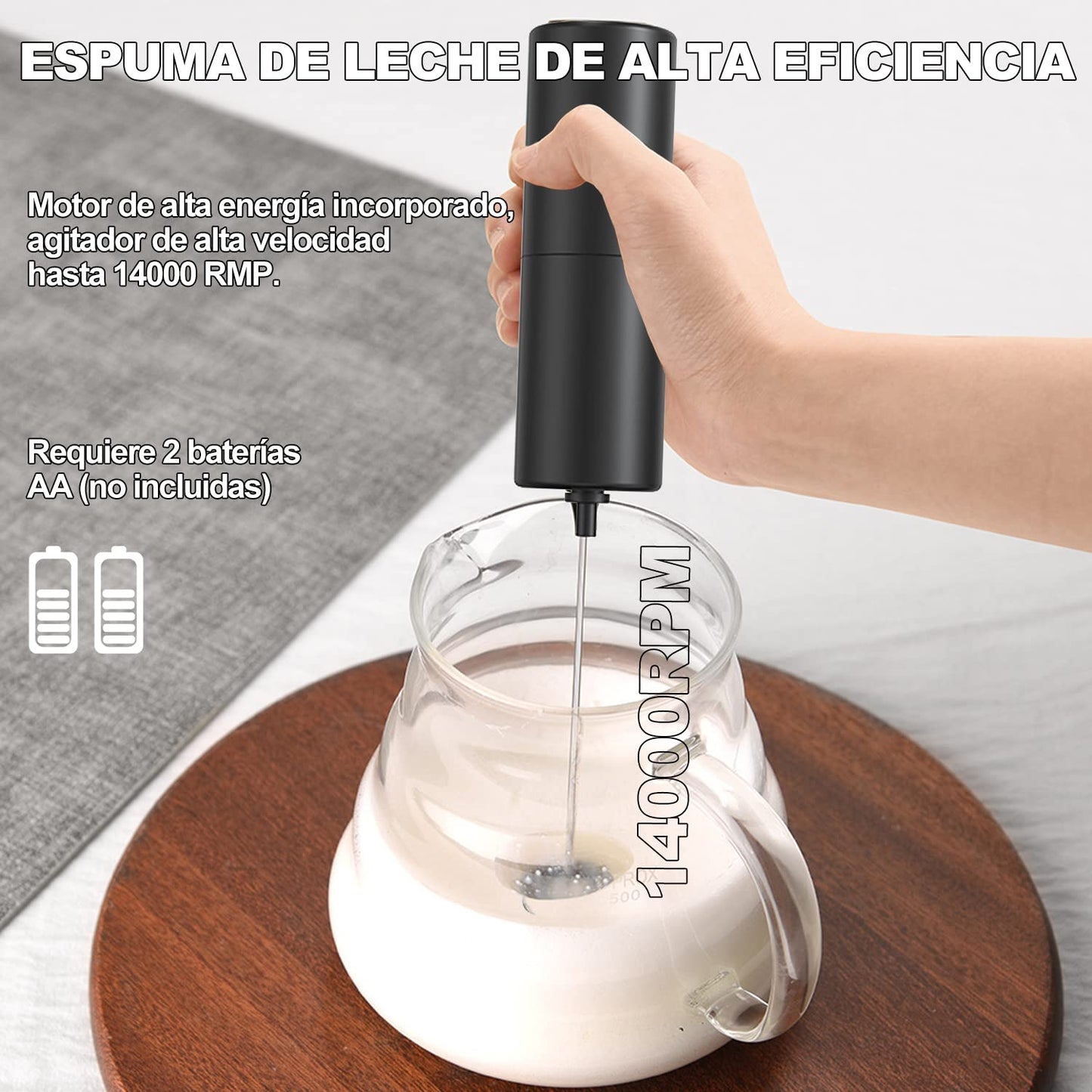 Espumador de Leche Eléctrico de Acero Inoxidable Portátil para Lattes, Capuchino y Matcha