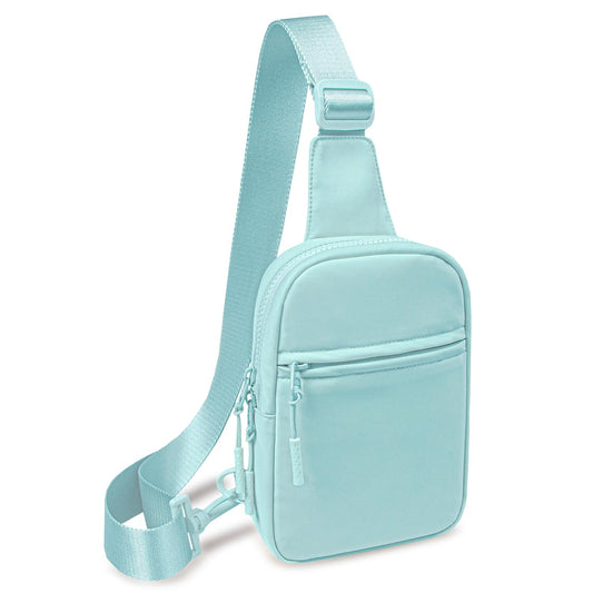 Bolso bandolera pequeño para mujeres y hombres, riñonera bandolera con correa ajustable, bolsa de pecho para correr y ciclismo, Azul/claro