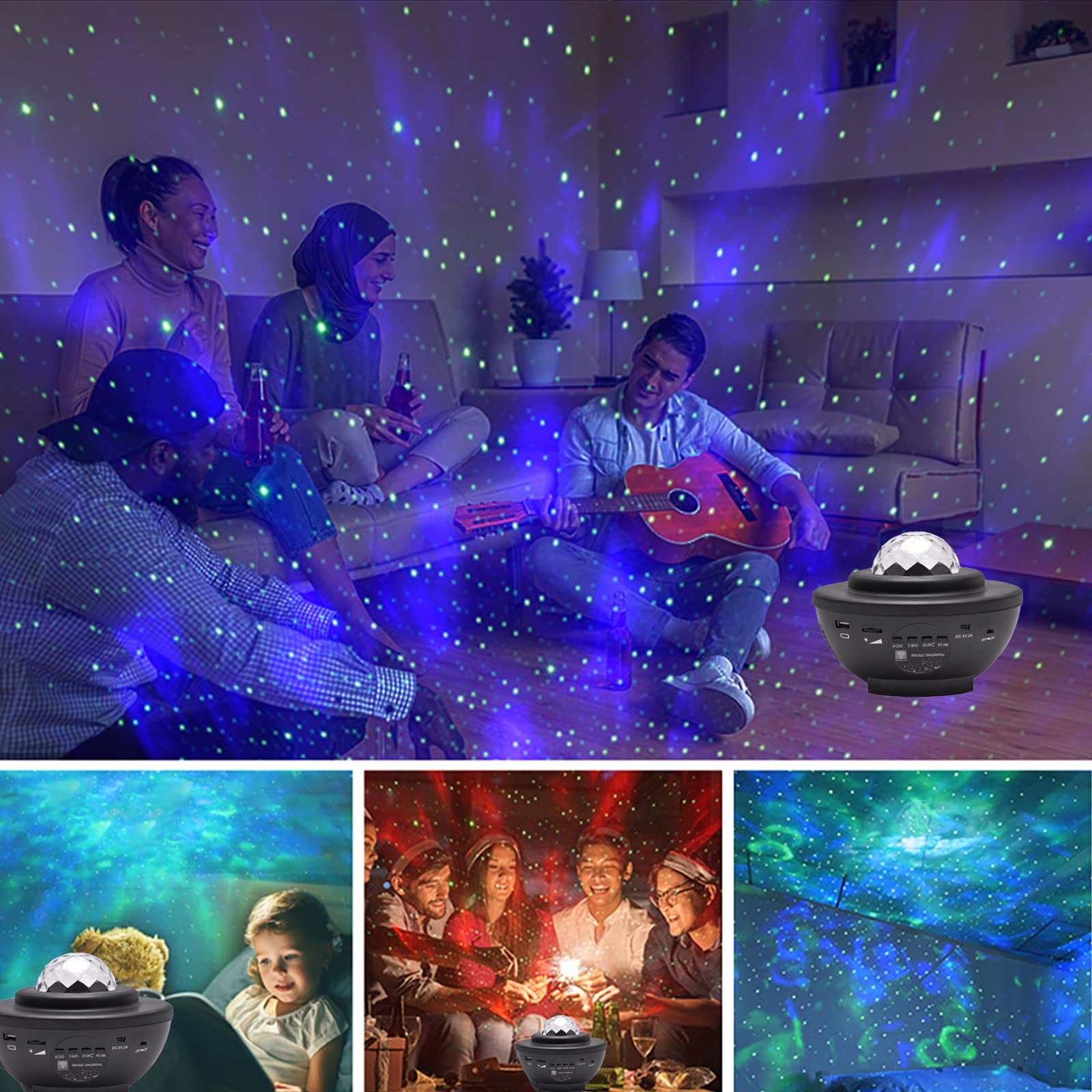 Proyector Lampara de Cielo Estrellado con Altavoz Bluetooth y Control Remoto para Dormitorio