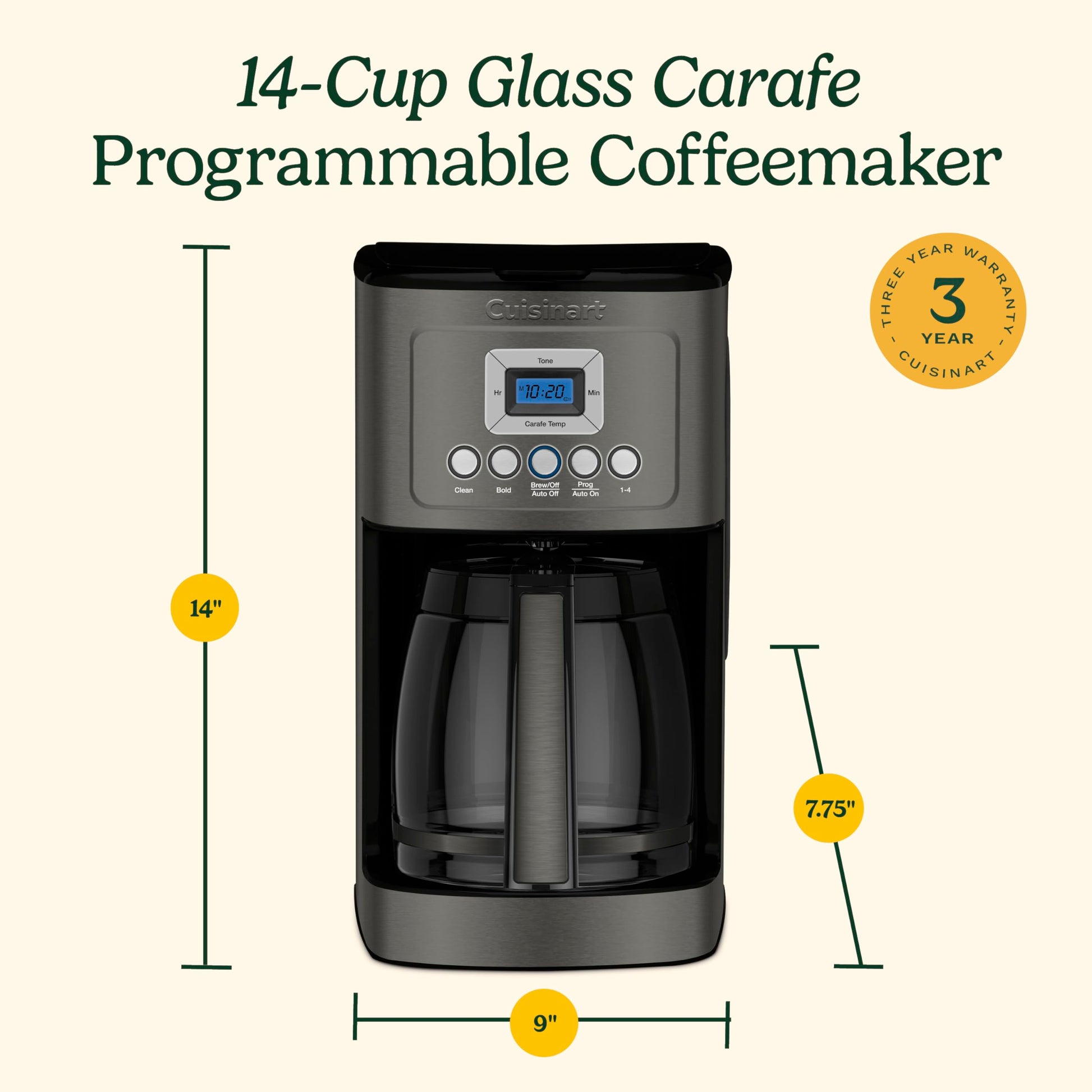 Cuisinart DCC-3200BKSP1 Perfectemp CoffeeMaker Coffee Maker, 14 Cup, Black Stainless Steel